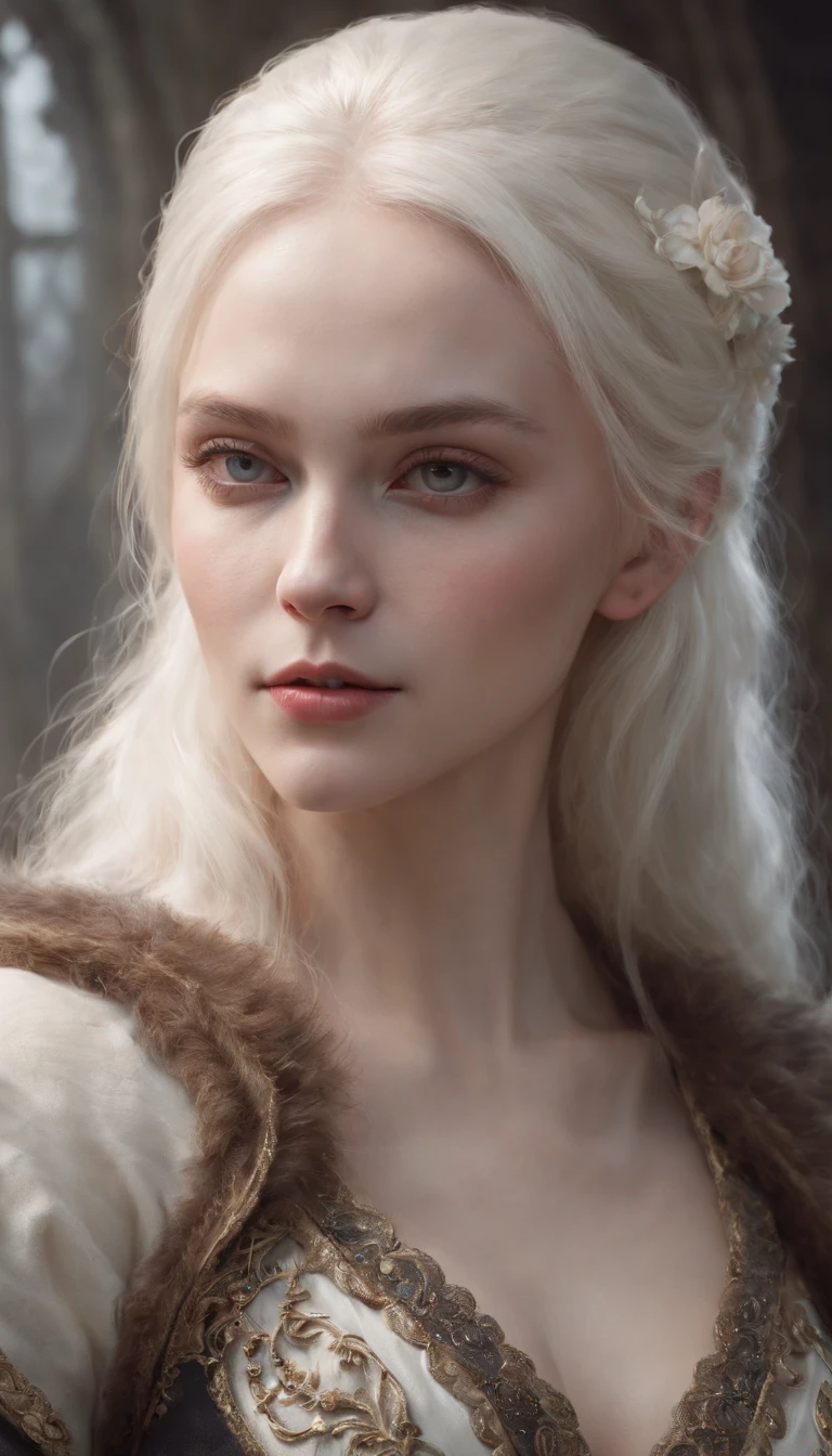 Rasil Style, Furry , Albino women, The upper part of the body、Perfect face with soft skin and nice perfect face, concept art portrait by greg rutkowski, ArtGerm, hyperdetailed intricately detailed gothic art trending on artstation triadic colors, Fantastical, intricate detailes, Splash Screen, Complementary color scheme, Fantasy concept art, 8K resolution, gothic deviantart masterpiece, Oil Painting, heavy strokes, No nudity