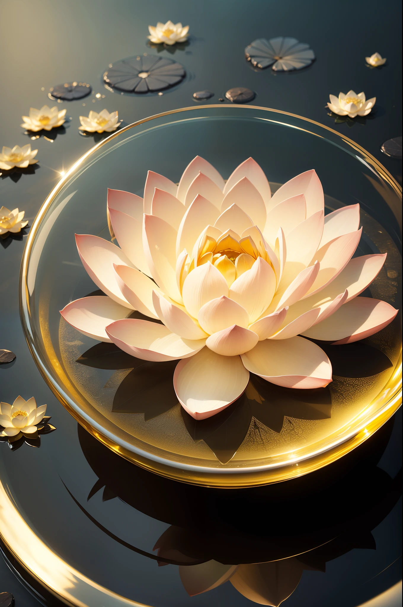 Crystal glass texture lotus，Crystal clear，Golden and clear