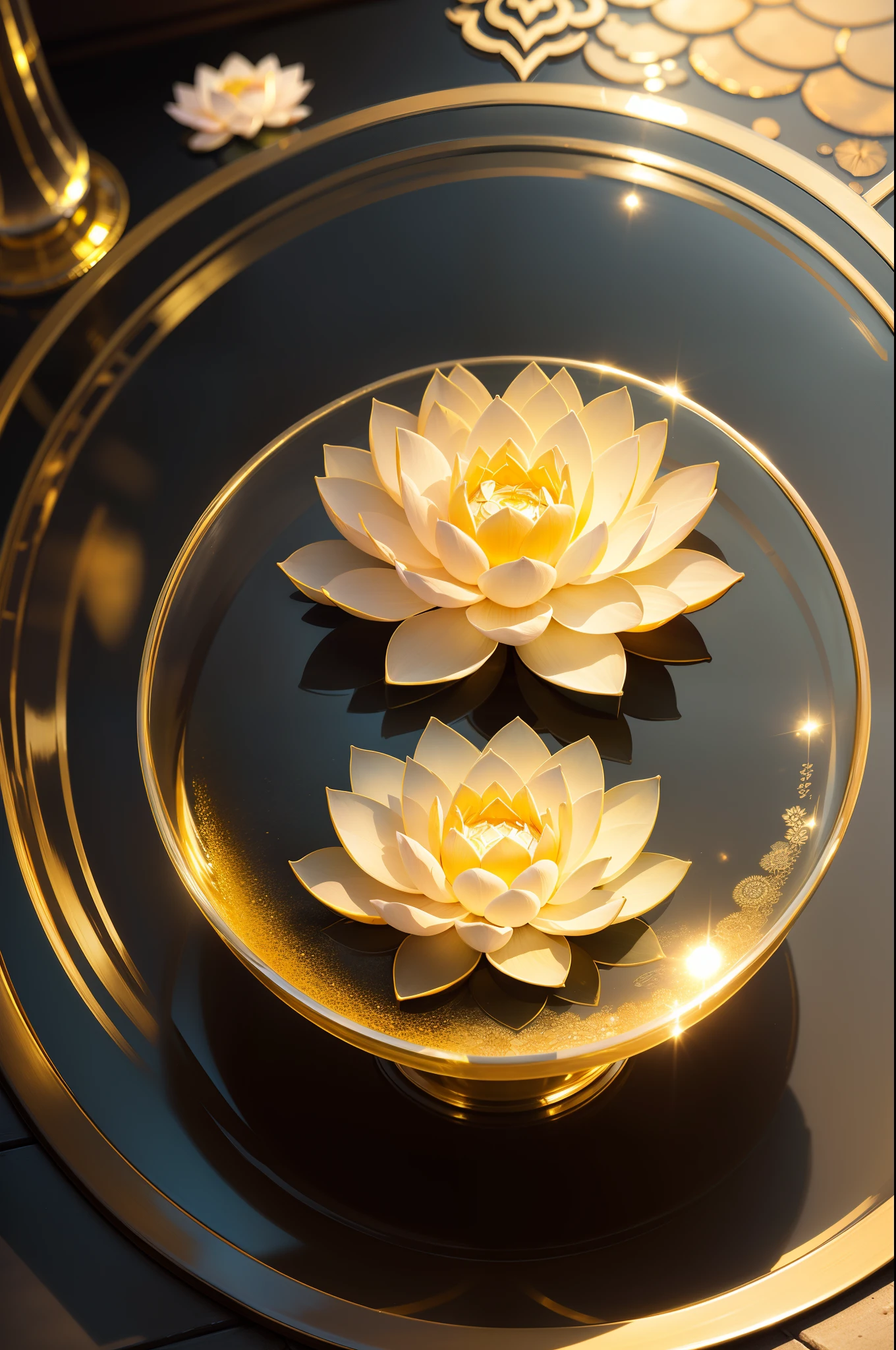 Crystal glass texture lotus，Crystal clear，Golden and clear