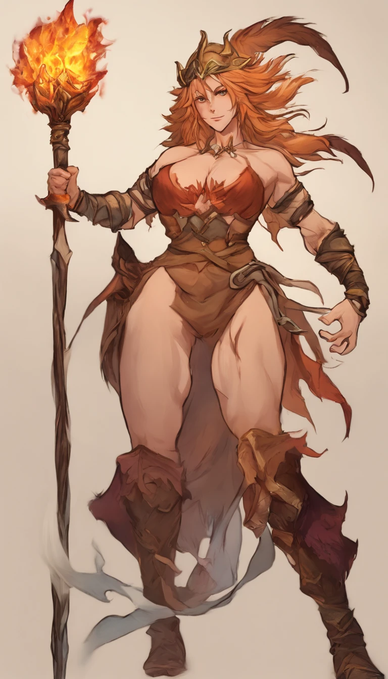 Incredible Strong Muscle Woman, Fire Effect Ultra Long Hair Dragging on the Ground, Exquisitely Perfect Facial Features, Enormous Size, Broad Muscular Shoulders, Massive Chest, Prominent Abdominal Muscles, Especially Huge Buttocks, Rough Muscular Legs, Two-meter Long Legs, Exaggerated Body Proportions, Cool Battle Boots, Nine Long Dragon Tails on the Hips, Bare Skin Clothing, Full Body Shot, Light Particles, Ultra HD 4k, Ultra-Detailed, Realistic:1.37, Vivid Colors, Studio Lighting, Physically-Based Rendering, Extreme Detail Description
