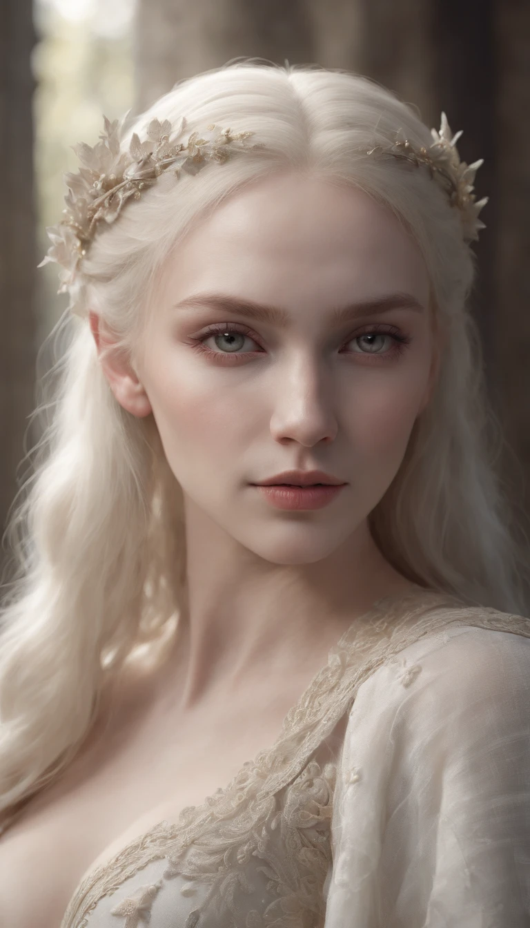 Rasir style, Furry , Albino women, The upper part of the body、s the perfect face,Soft skin and a beautiful perfect face, Concept art portrait by Greg rutkowski, Art germ, Ultra-detailed and intricate Gothic art trends in Artstation ternary colors, Fantastical, intricately details, Splash screen, Complementary color scheme, fantasy concept art, 8K resolution, gothic deviantart masterpiece, Oil painting, Heavy strokes, No nudity