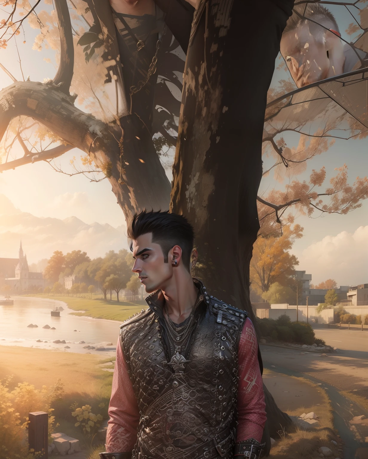 Change background punk handsome boy, realistic face, 8k ultra realistic world handsome boy,