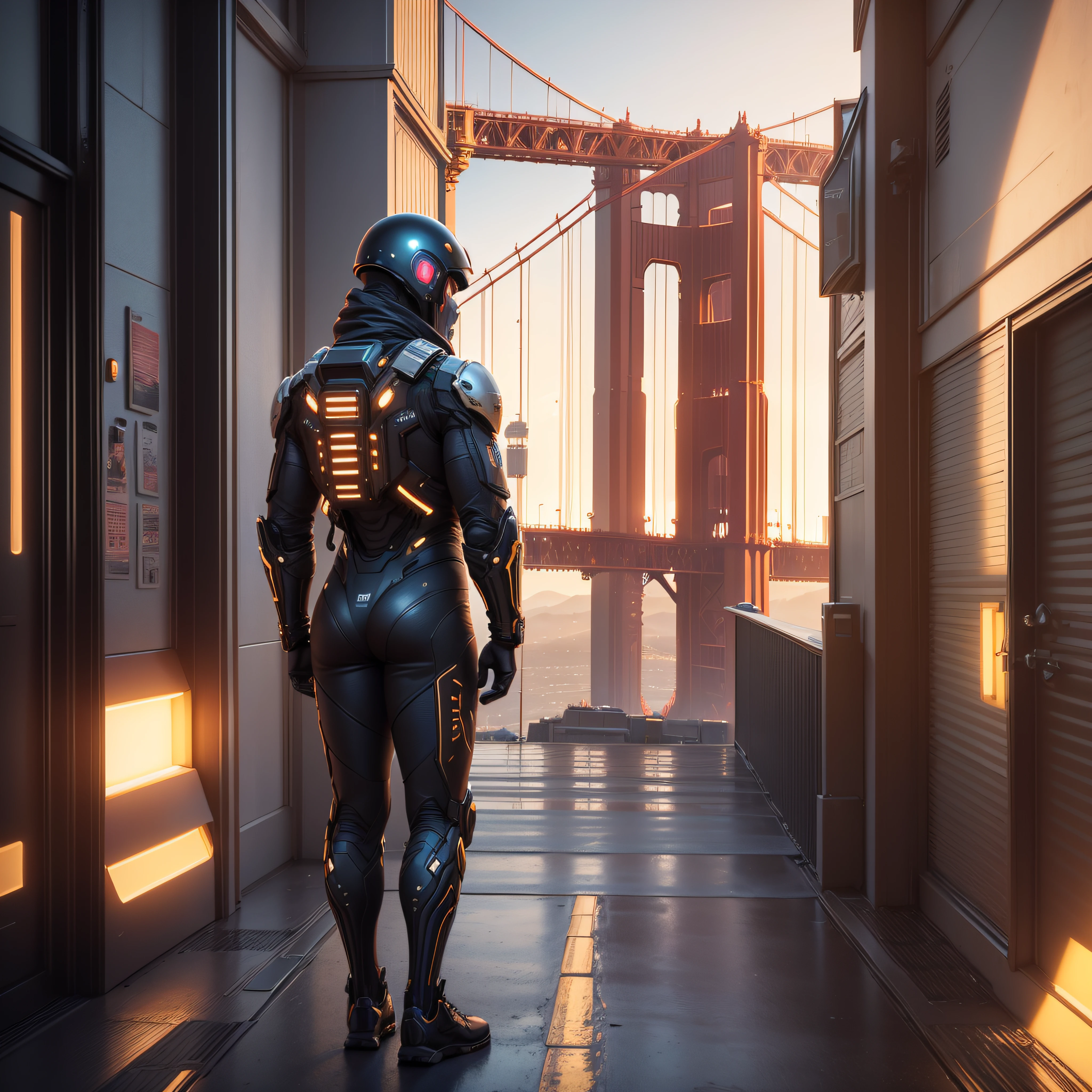 A space ship landing in San Francisco California Large UFO aliens coming out ready for contact of the first type, the golden gate bridge in the background 3 d render character art 8 k, octane trending on cgsociety, cyberpunk art ultrarealistic 8k, octane cgsociety, made in unreal engine 5, (best quality,ultra - detailed, Illustration,Best shadow,masterpiece,A high resolution,professional artwork,famous artwork