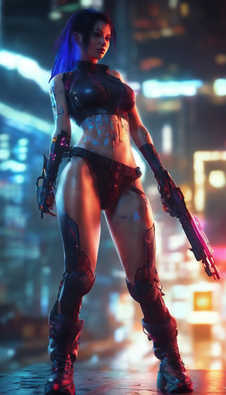 Incredibly strong muscular woman, Fire effect super long hair dragged on the ground, Exquisite and perfect facial features, Huge size, Broad muscular shoulders, huge boob, Protruding abdominal muscles, Especially the huge buttocks, Super thick muscle legs, Two-meter-long legs, Wide crotch,Exaggerated body proportions, Cool combat boots, The rump has nine long dragon tails, Bare skin clothing, Full body shot, Light particles, Ultra HD 4K, Ultra-detailed, Realistic:1.37, Vivid colors, Studio lighting, Physically-based rendering, Extreme detail description