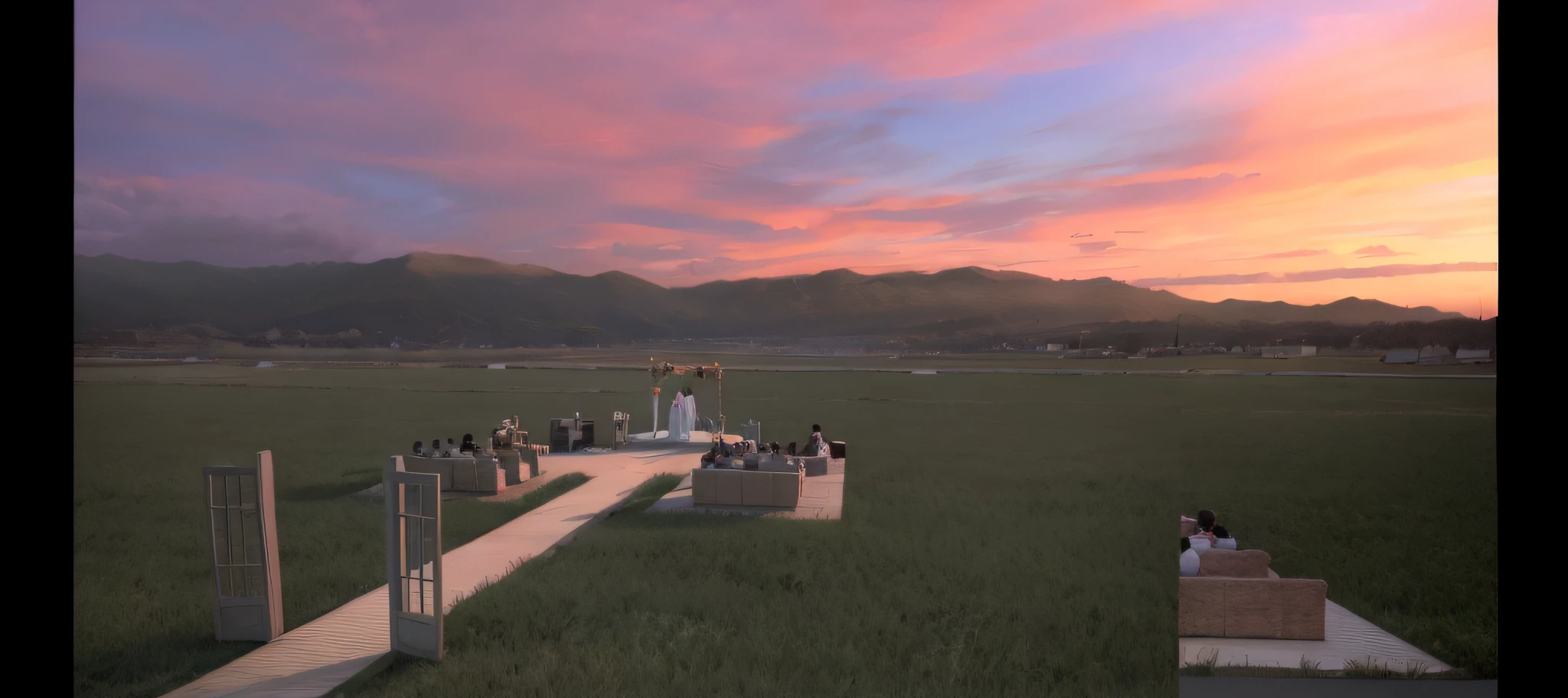 Wedding in the sunset, cinematic lighting, beautiful light, virtual engine, 8k high precision
