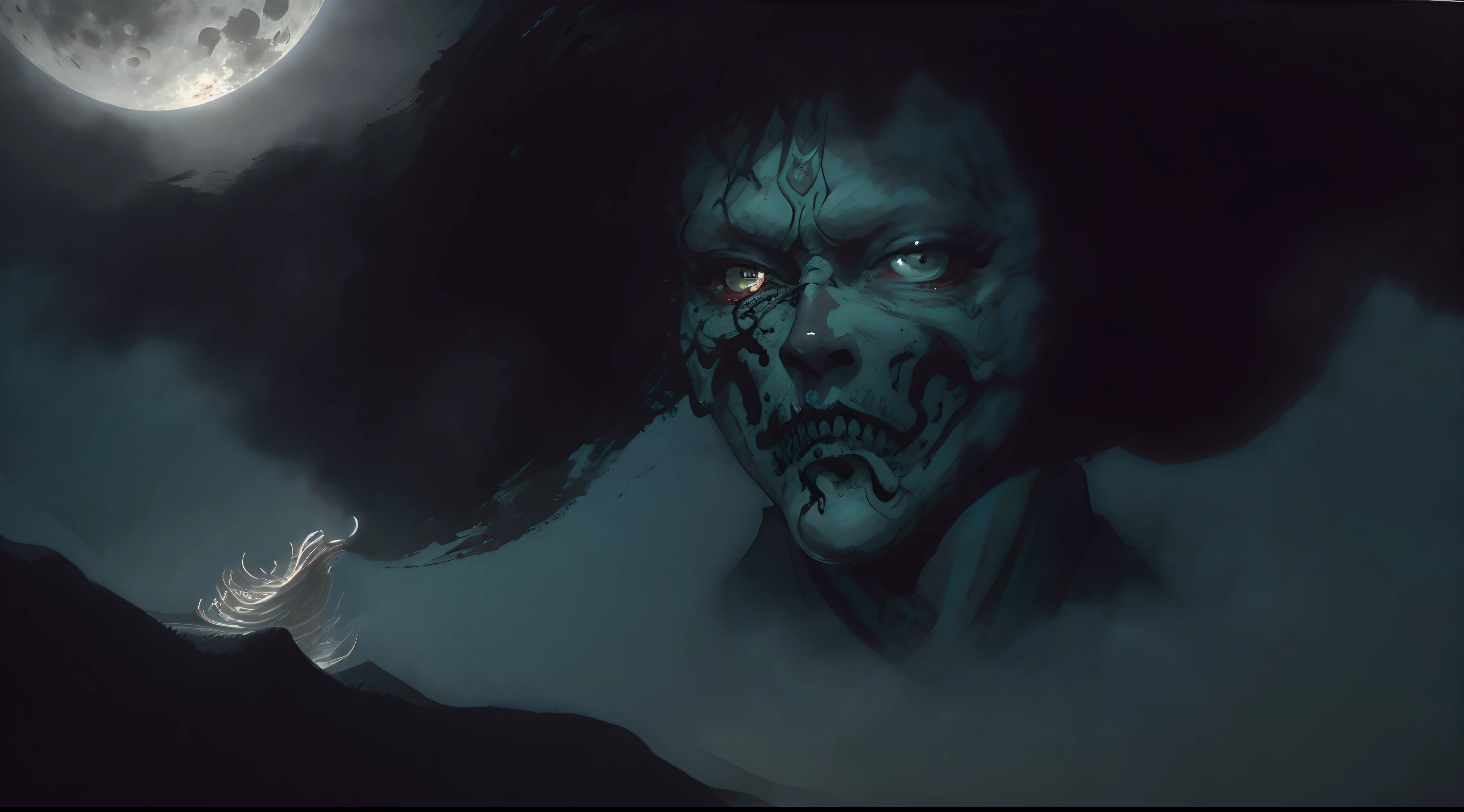 Cute and scary haunted characters、Heaven and earth are chaotic、Cute and scary photo floating in the river under a fantastic full moon, by Yang J, chinse landscape, by Victor Wang, chinese fantasy, andreas rocha style, by Fan Qi, By Raymond Han, by Qu Leilei, inspired by Andreas Rocha, inspired by Fenghua Zhong, by Song Xu, 4 k digital painting, 4 k digital painting