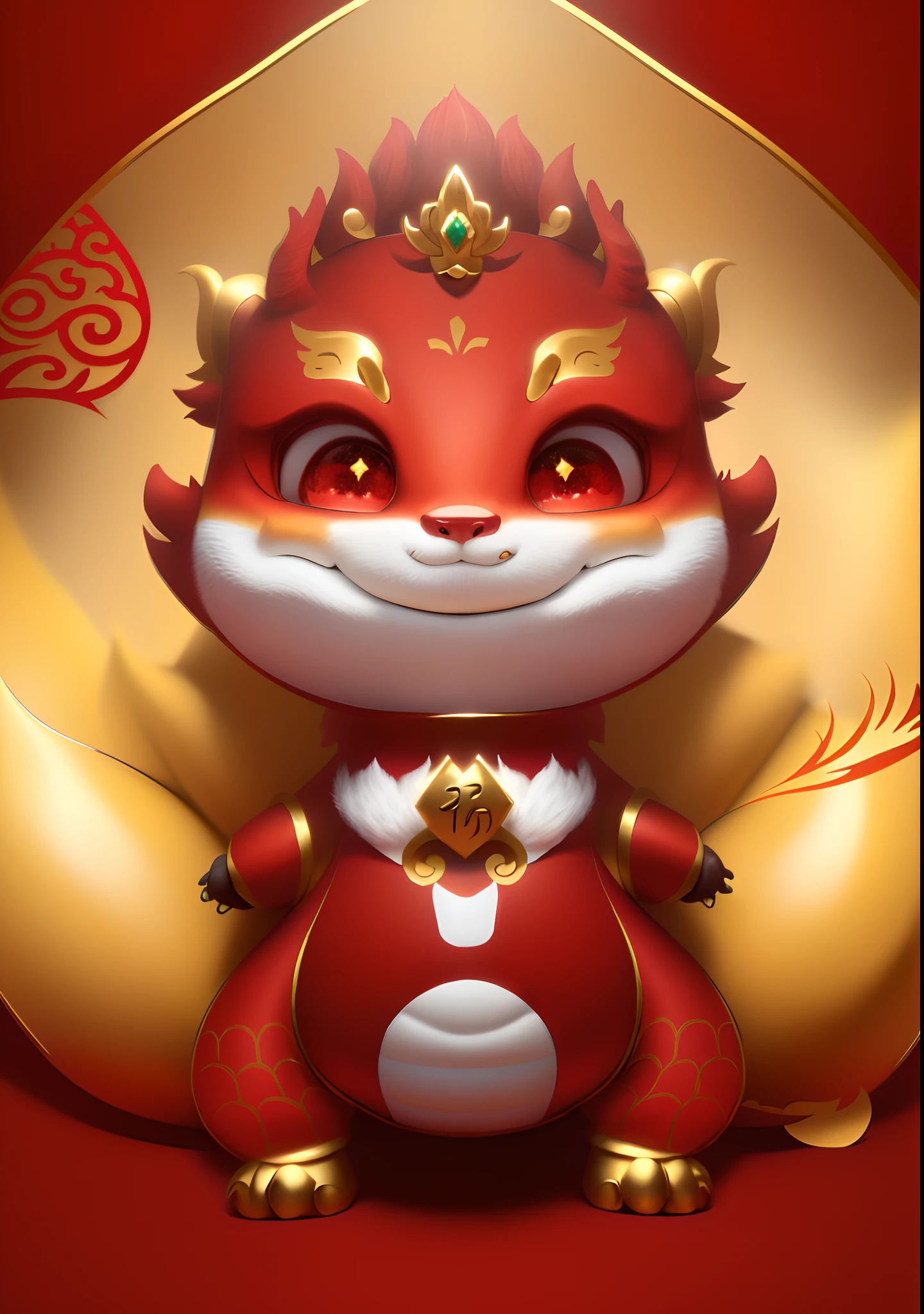 Cartoon of a red dragon with golden jade on its head, cute little dragon, as an anthropomorphic dragon, inspired by Park Hua, drak, Furry Chinese dragon, anthropomorphic dragon, dragon-shaped human, inspired by Gong Xian, inspired by Li Mei-shu, advanced digital chibi art, but as an anthropomorphic dragon,OC HD rendering,8K,