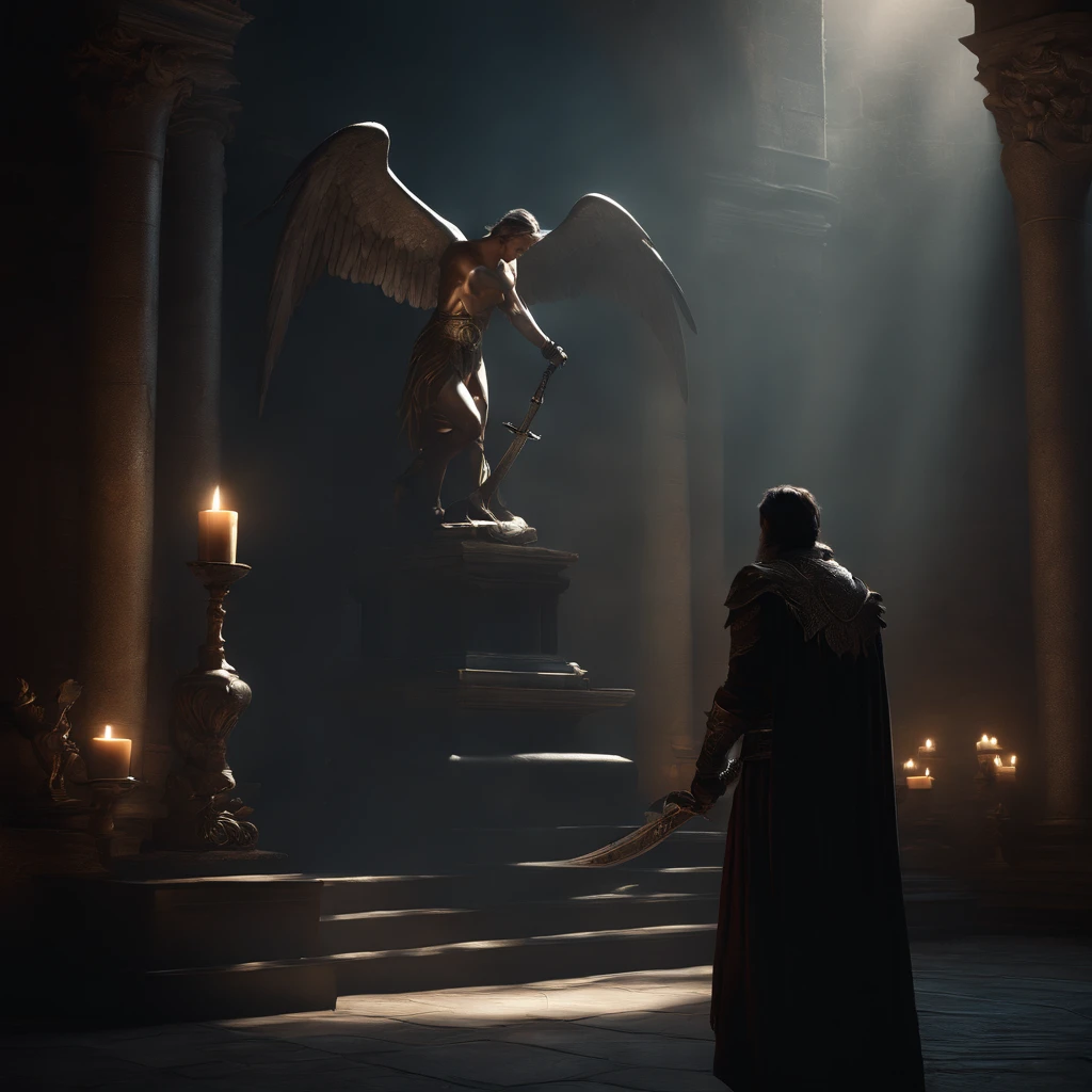 Best quality, Masterpiece, 超高分辨率, (photograph realistic:1.4),surrealism, Dream-like,fusionart, Shadowdancer, shadow magic, darkness control, arafed image of a male angel with a sword and a demon, epic fantasy digital art, Unreal Engine fantasy art, guildwar artwork, 4K fantasy art, Epic fantasy art style HD, fantasy epic digital art, Shadows. alta fantasia, epic fantasy game art, epic fantasy artwork, medieval fantasy game art, loadscreen”, 8K fantasy art , ultra-realistic, hyper-realistic, ultra-detailed, hyper-detailed