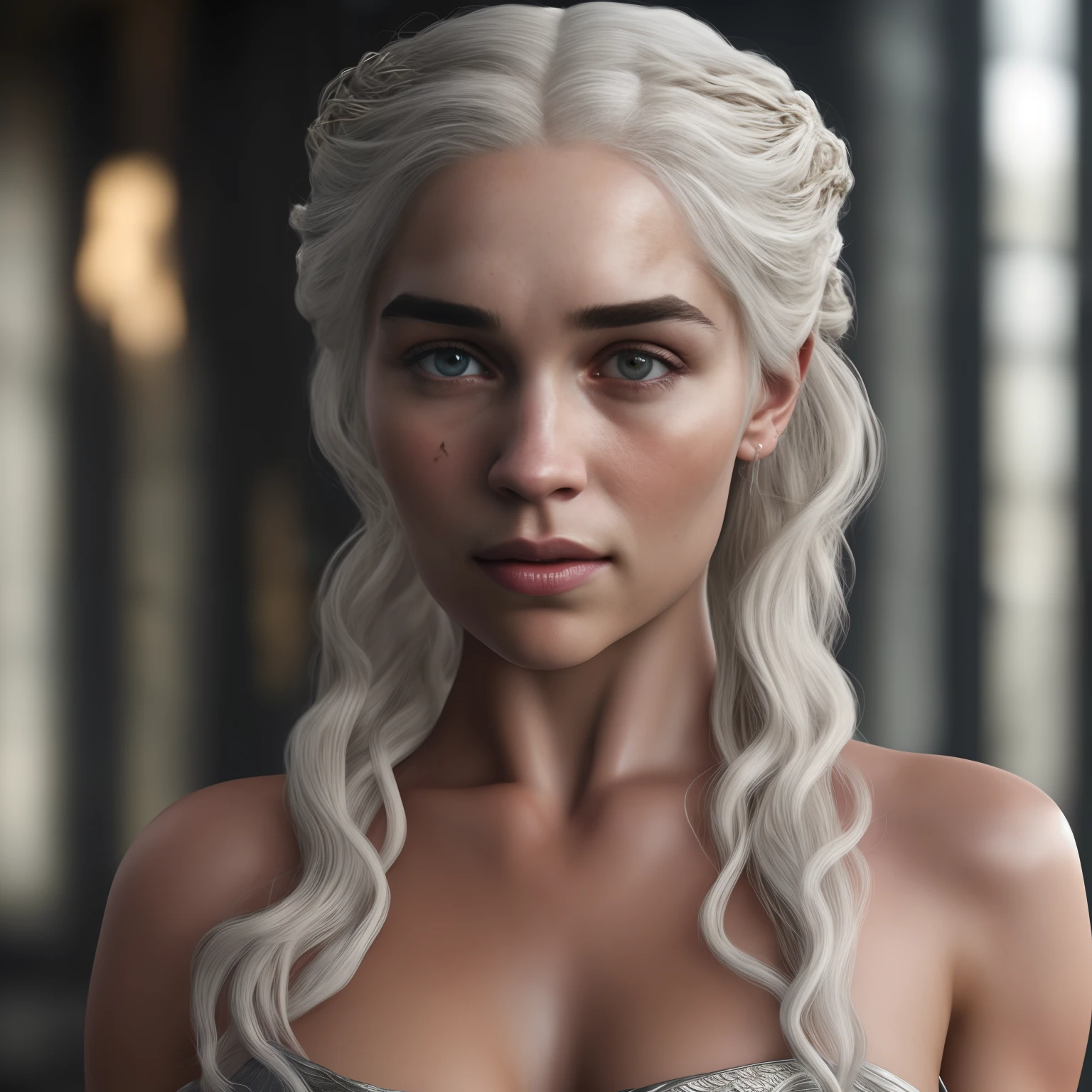 Professional Film Photography, The woman, dressed as Daenerys Targaryen, Gorgeous, Attractive, Flirting, (((full body visible))), looking a viewer, Portrait, photografic, detailed skin, Realistic, photo-realistic, 8K, Highly detailed, full length frame, High detail RAW color art, piercing, Diffused soft lighting, Shallow depth of field, sharp-focus, hyper realisitc, Cinematic lighting, Sharp-focus photography, UHD, HDR, professional colour grading, Perfectly shaded, analog photo, hiquality, hight resolution, detail enhancement, 8K, High resolution scan, (Photo Nikon D800, ZEISS 50 mm lens), spotlight