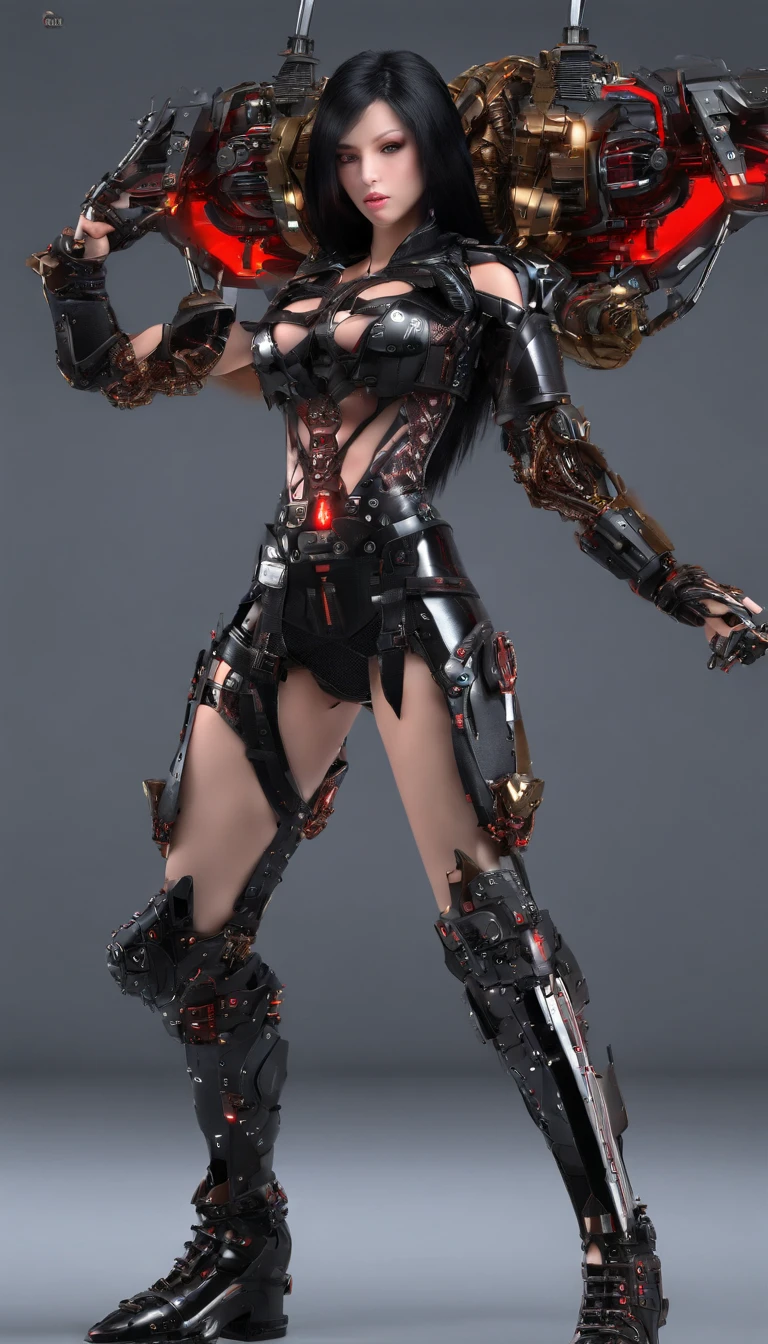 Incredibly strong muscular woman, Fire effect super long hair dragged on the ground, Exquisite and perfect facial features, Huge size, Broad muscular shoulders, huge boob, Protruding abdominal muscles, Especially the huge buttocks, Super thick muscle legs, Two-meter-long legs, Wide crotch,Exaggerated body proportions, Cool combat boots, The rump has nine long dragon tails, Gorgeous high heels,Bare skin clothing, Full body photo from head to toe, Light particles, Ultra HD 4K, Ultra-detailed, Realistic:1.37, Vivid colors, Studio lighting, Physically-based rendering, Extreme detail description