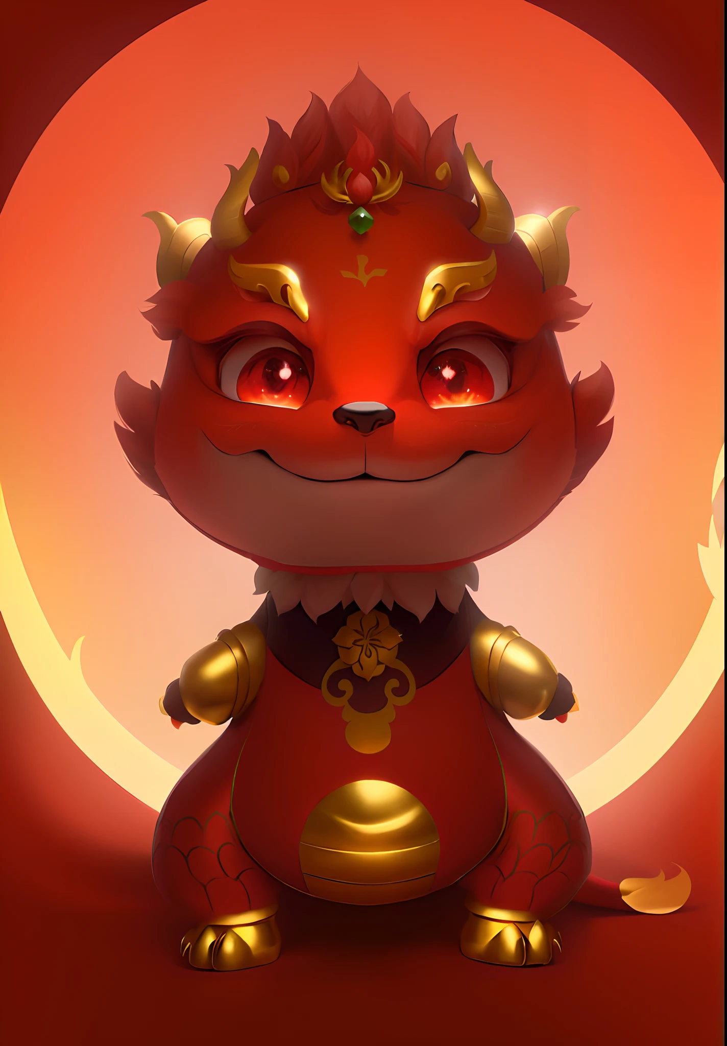 A cartoon of a red dragon with gold and jade on its head, cute little dragon, as an anthropomorphic dragon, inspired by Park Hua, drak, Furry Chinese dragon, anthropomorphic dragon, dragon-shaped human, inspired by Gong Xian, inspired by Li Mei-shu, advanced digital chibi art, but as an anthropomorphic dragon，Ultra HD rendering，8K，