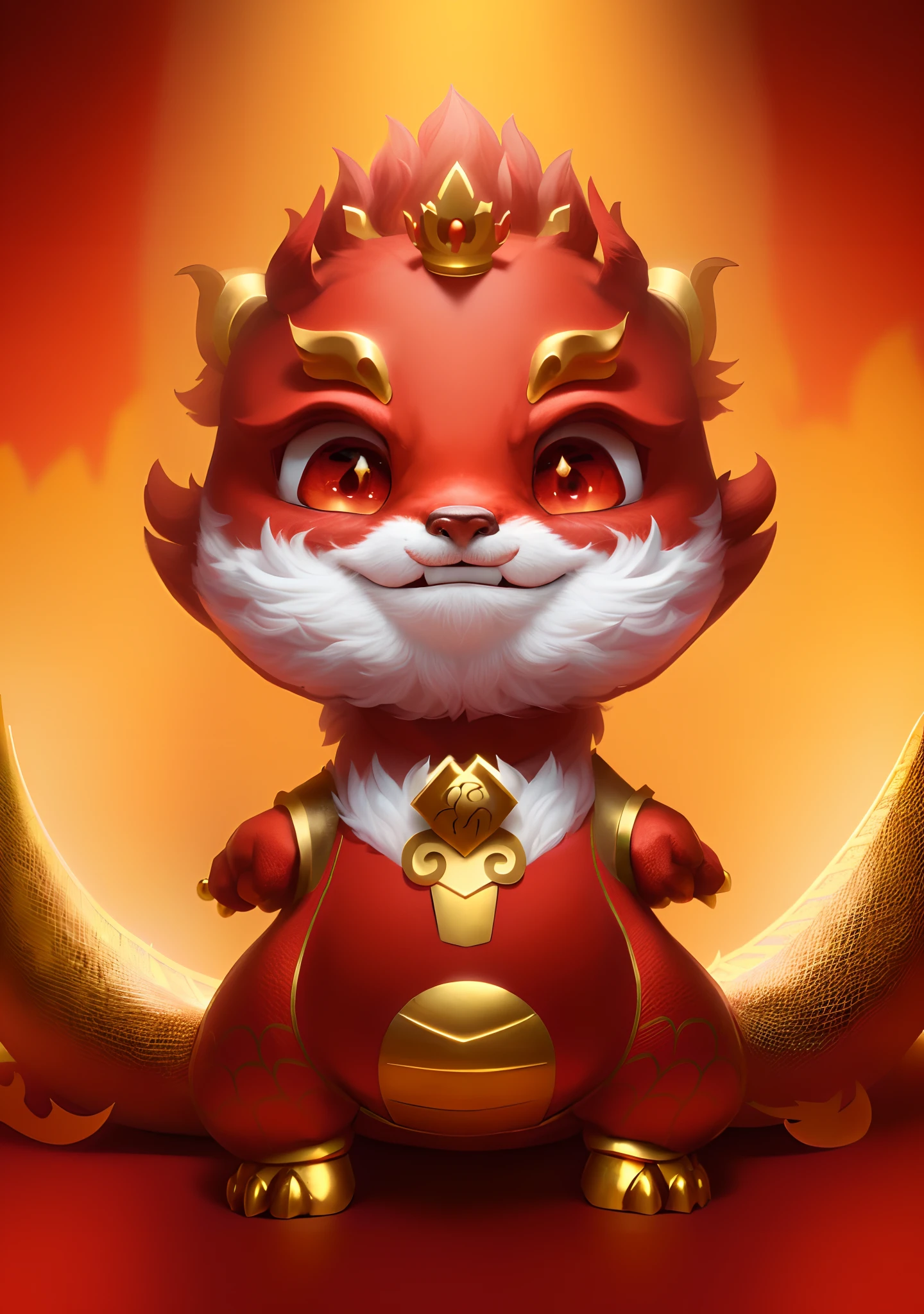 A caricature of a red dragon with a golden crown on his head, cute little dragon, as an anthropomorphic dragon, inspired by Park Hua, drak, Furry Chinese dragon, anthropomorphic dragon, dragon-shaped human, inspired by Gong Xian, inspired by Li Mei-shu, advanced digital chibi art, but as an anthropomorphic dragon,OC renderer,8K high-definition,high definition detail