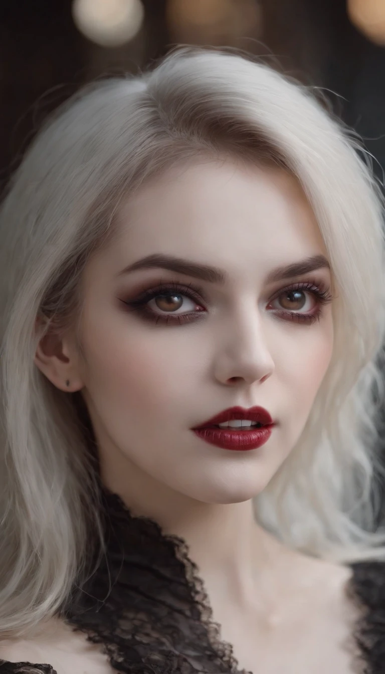 Master parts, Extremely high quality, HD8K, 1 Vampire girl, spooky ambiance, gotik, with her mouth open, vampire tooth, Redness of the eyes
Beautiful girl set