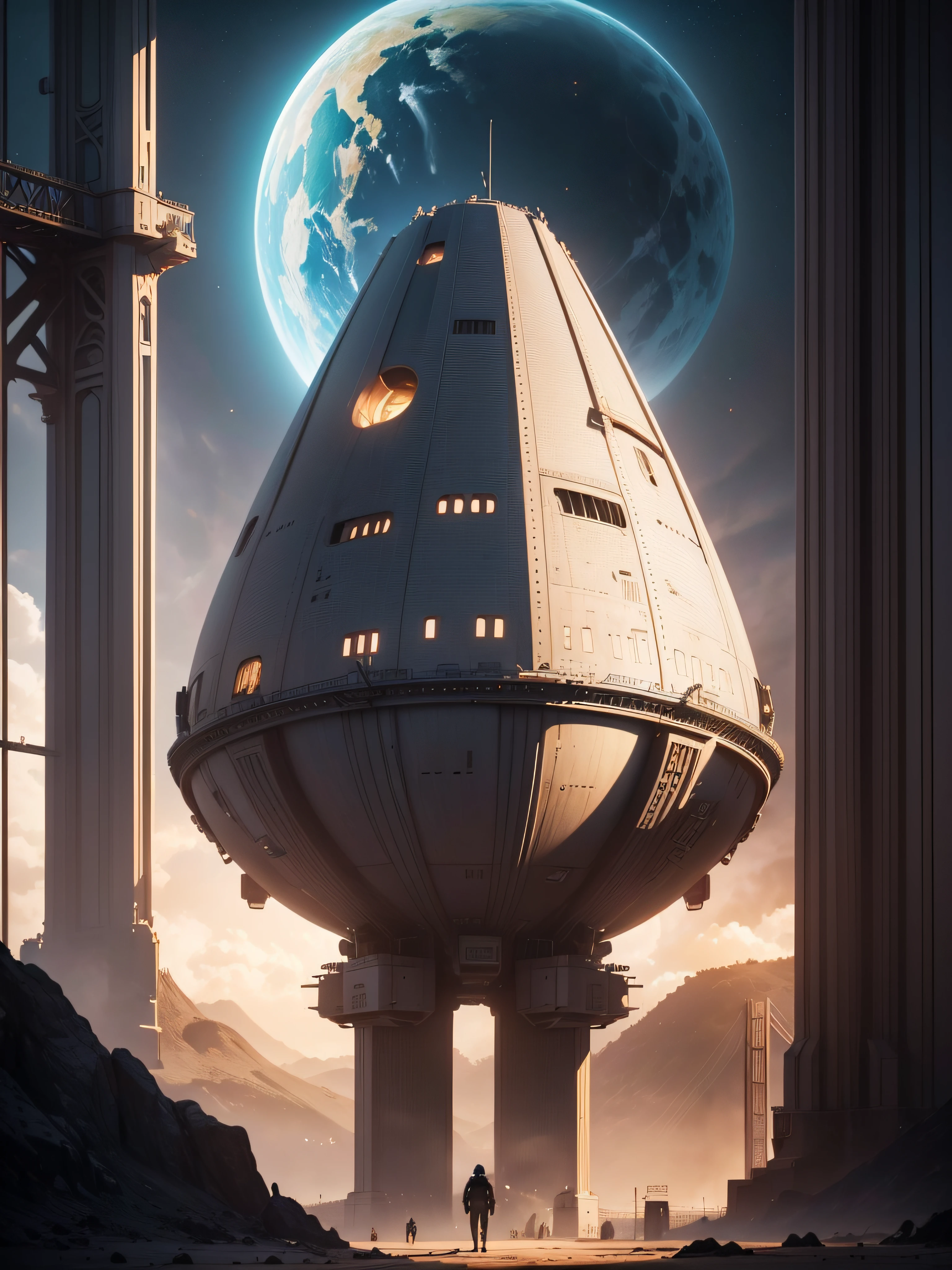 A space ship landing in San Francisco California Large UFO aliens coming out typical grays with big black eyes smal nose, ready for contact of the first type, the golden gate bridge in the background 3 d render character art 8 k, octane trending on cgsociety, cyberpunk art ultrarealistic 8k, octane cgsociety, made in unreal engine 5, (best quality,ultra - detailed, Illustration,Best shadow,masterpiece,A high resolution,professional artwork,famous artwork