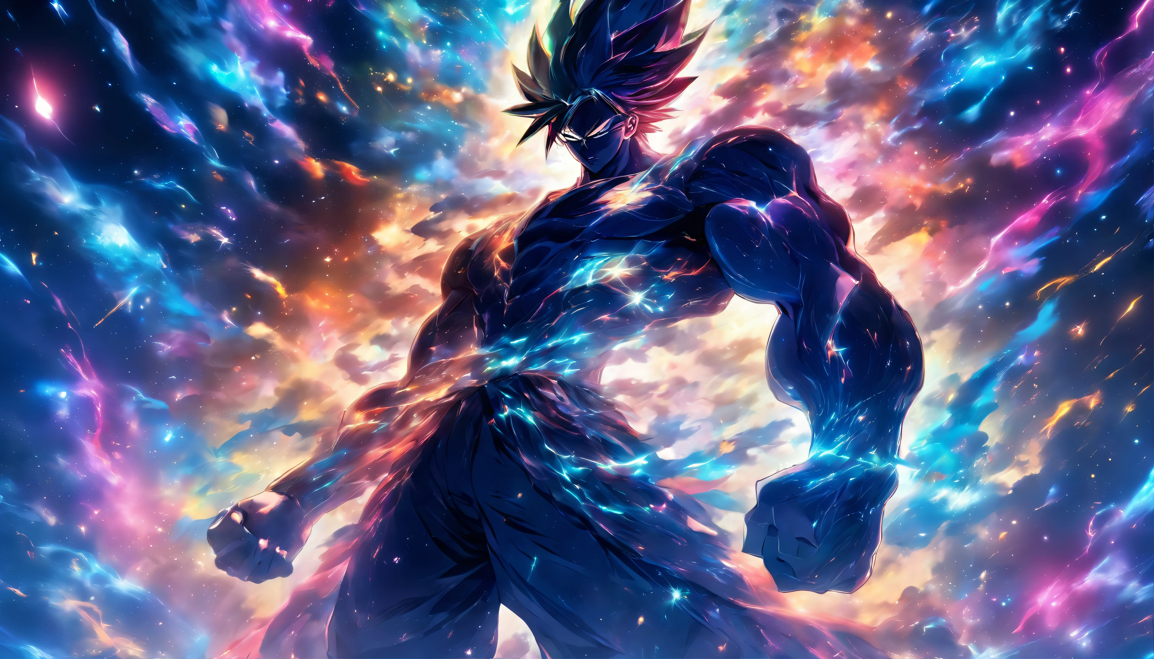A towering and powerful man standing in a mysterious otherworldly space, emitting a strong energy, with the surrounding space seemingly expanding due to his presence, ,in the style of the stars art group xing xing, 32k, best quality, masterpiece, super detail, high details,