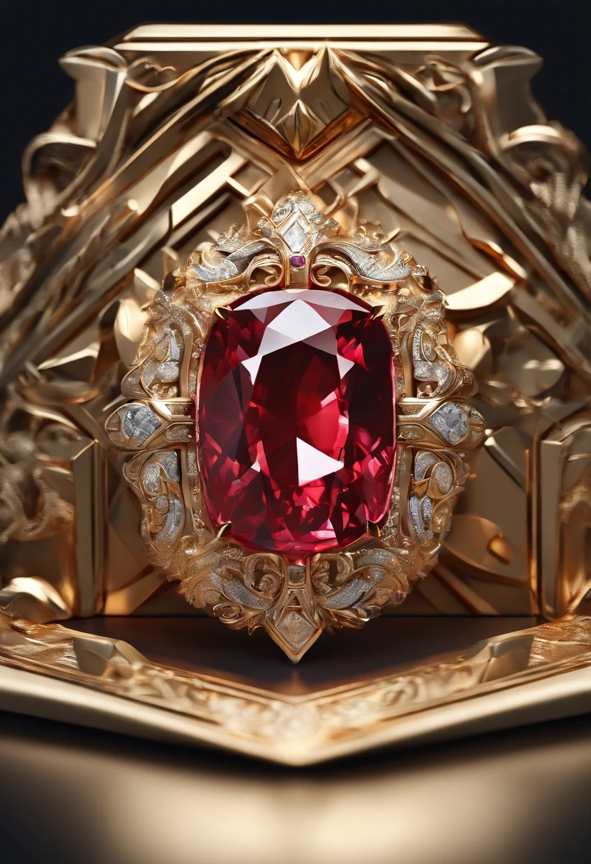 ((Best quality)), ((masterpiece)), (detailed:1.4), a gorgeous red ruby stone with golden letters "RS" engraved, logotype style