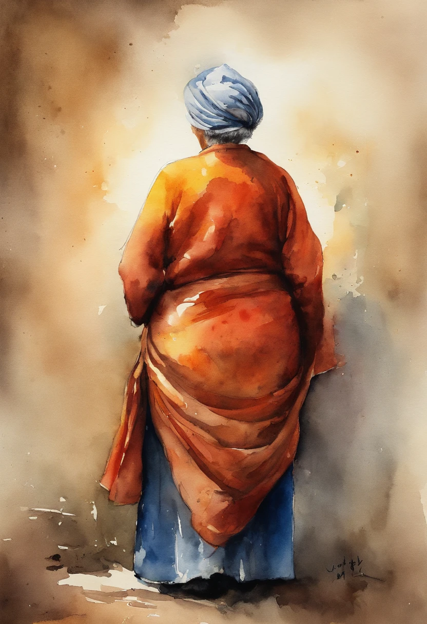 old women、Rear view、Waist bent、
