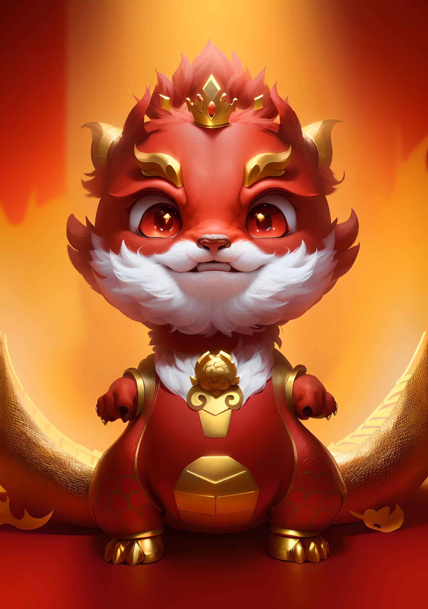 A caricature of a red dragon with a golden crown on his head, cute little dragon, as an anthropomorphic dragon, inspired by Park Hua, drak, Furry Chinese dragon, anthropomorphic dragon, dragon-shaped human, inspired by Gong Xian, inspired by Li Mei-shu, advanced digital chibi art, but as an anthropomorphic dragon,OC renderer,8K high-definition,high definition detail
