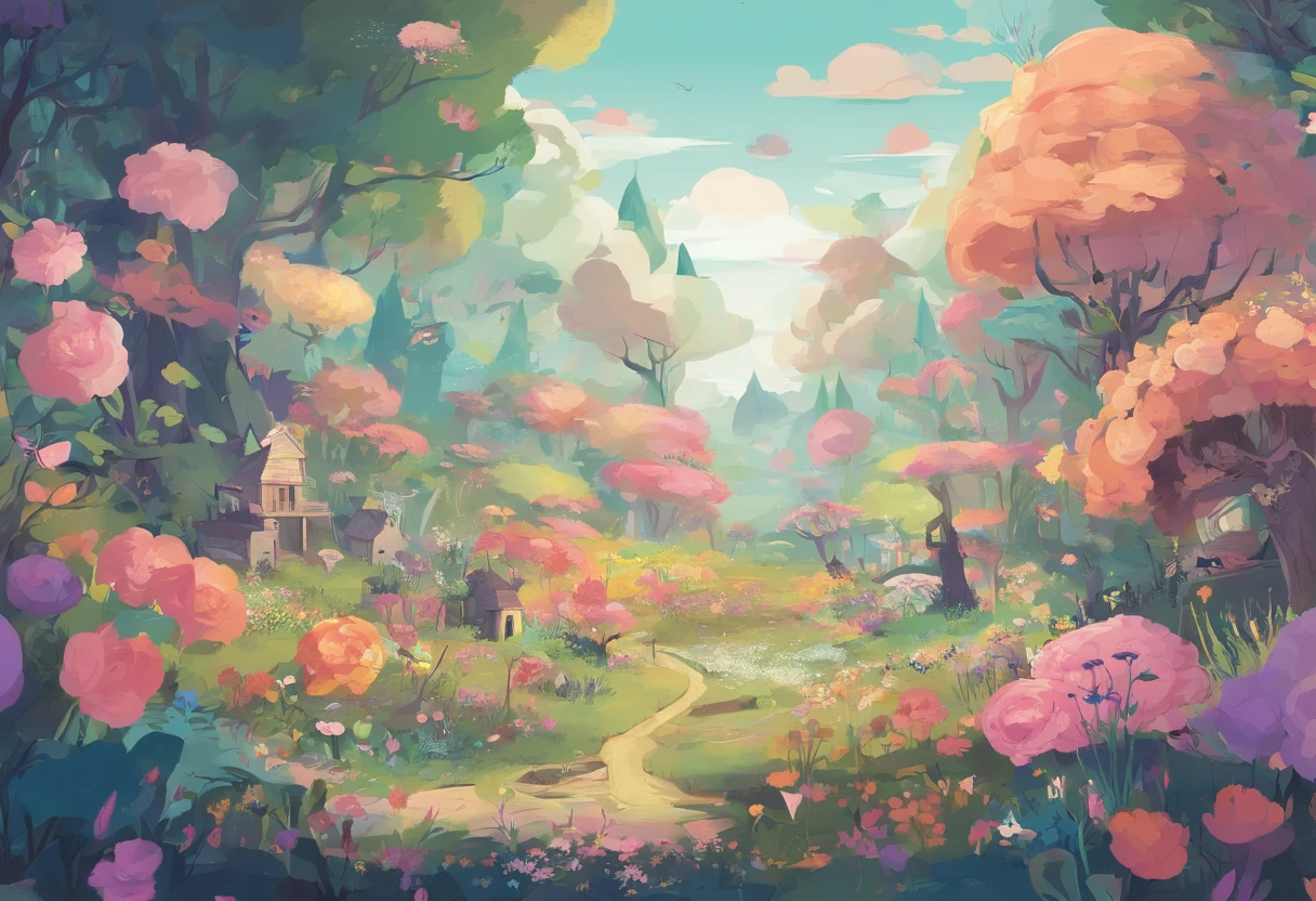 Flower garden々There are pictures of animals, Line art illustration, the woods, Hand-drawn illustrations, Illustration, Pattern Design, fantasy forest