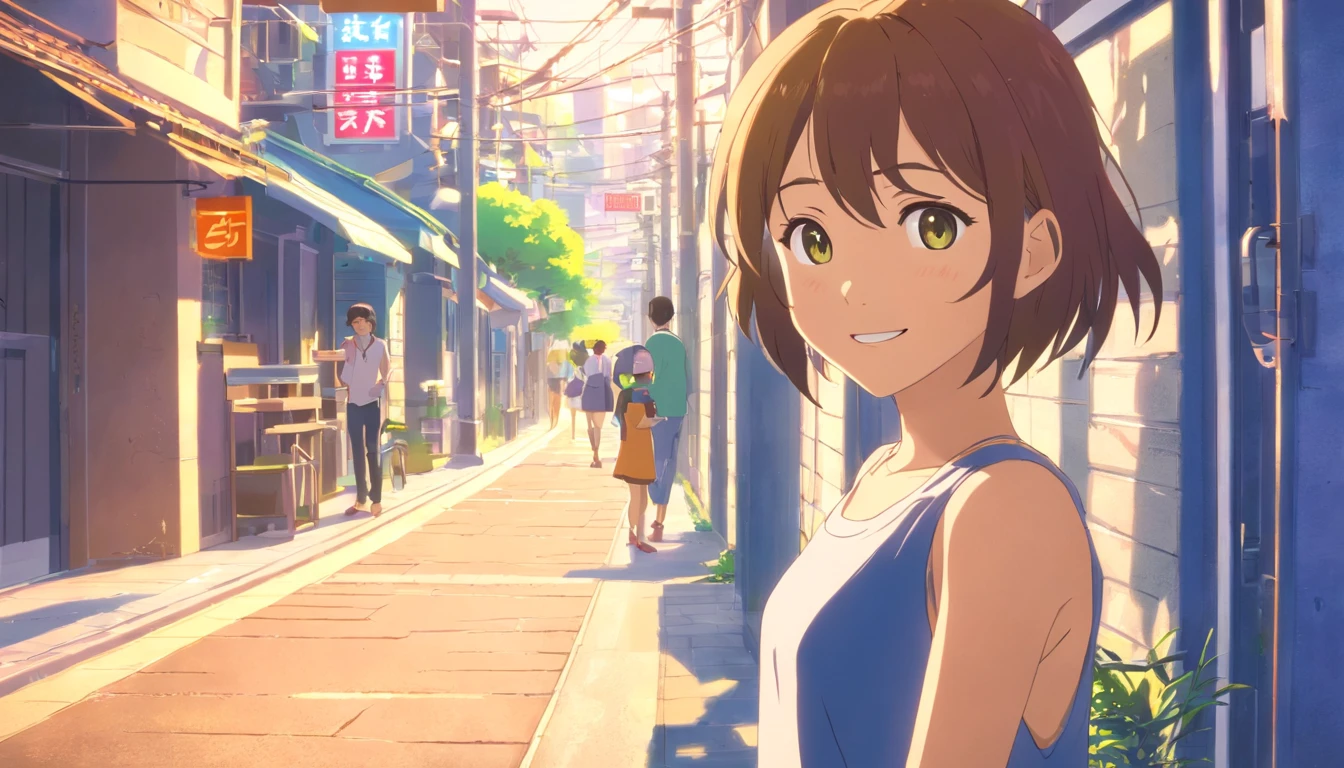 Introduce Lily, a young woman with a warm smile, as she goes about her daily life in the town. Highlight her kindness and resilience.