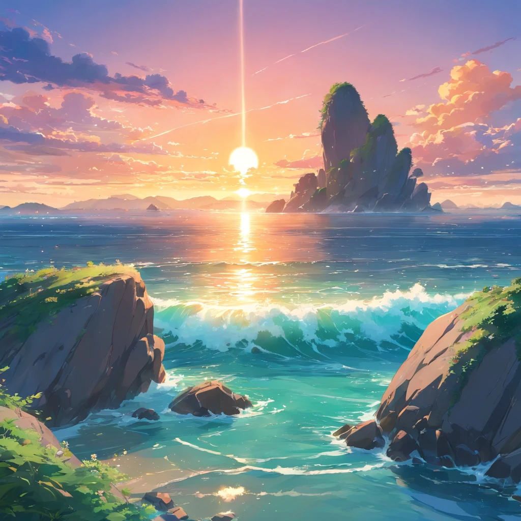 Sunset over the ocean with rocks and algae-covered water, chaotic sea setting, vibrant sunrise, vibrant sunset, author：Alexander Robertson, Orange rock, Landscape photo, Vivid red and green, epic sunset, author：Matthias Wescher, Today\'s featured photograph 4k, Sunset glow, epic sunrise, prime time, an amazing landscape image, breathtaking composition