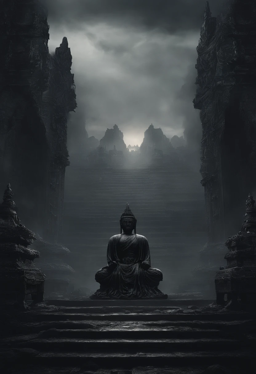 The artwork of the masterpiece is predominantly dark in style,A gorgeous black Buddha statue stands in the distance,Huge and awesome。Pilgrims on the road slowly advance along the stately stone steps,See this magnificent sight。The details are extremely delicate,It's hard to stop and watch。Official art showcases high-quality craftsmanship,Bring the audience an unimaginable visual experience。This painting is a HD 8K wallpaper,Will lead you into a mysterious and sacred world。