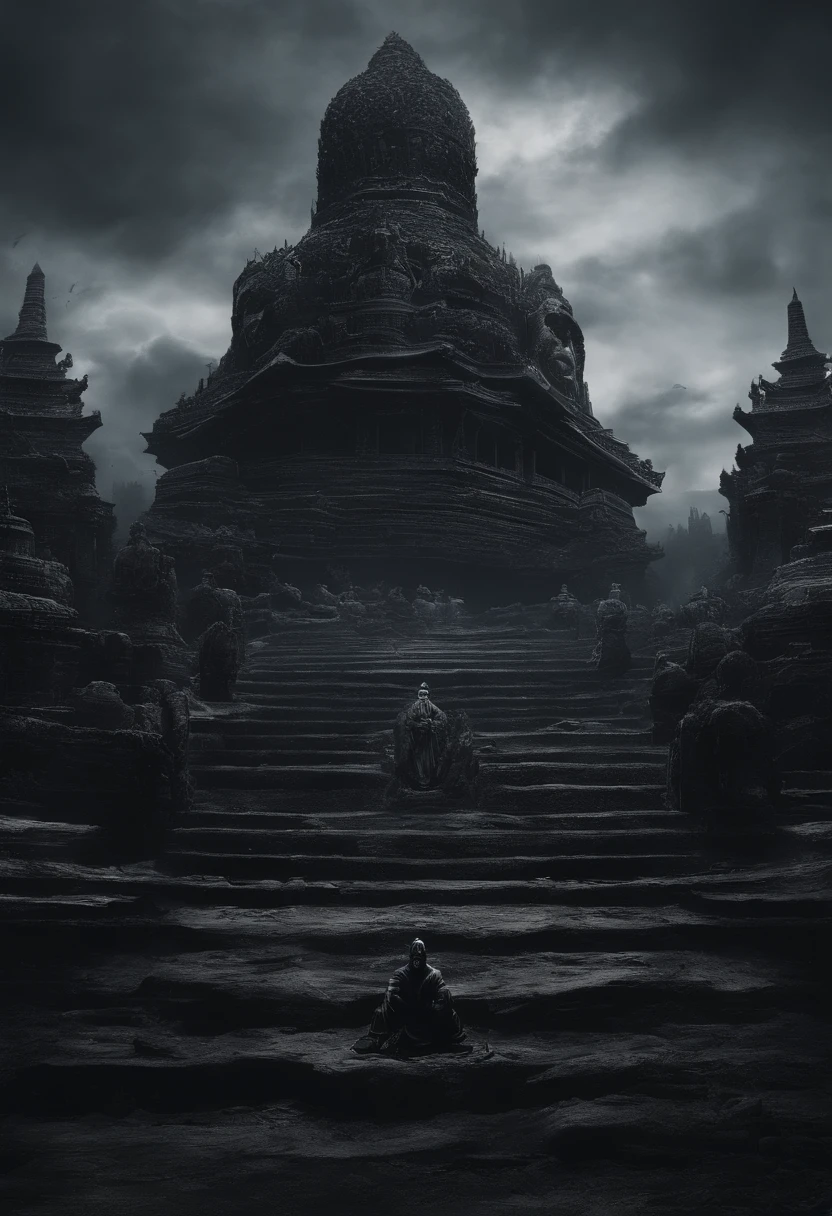 The artwork of the masterpiece is predominantly dark in style,A gorgeous black Buddha statue stands in the distance,Huge and awesome。Pilgrims on the road slowly advance along the stately stone steps,See this magnificent sight。The details are extremely delicate,It's hard to stop and watch。Official art showcases high-quality craftsmanship,Bring the audience an unimaginable visual experience。This painting is a HD 8K wallpaper,Will lead you into a mysterious and sacred world。