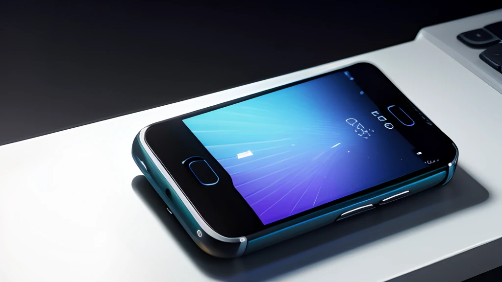 [Product Photography] featuring [Futuristic Smartphone], [Sleek and cutting-edge device], [Minimalist studio setup with dynamic lighting], [Close-up capturing innovative features], [Medium angle showcasing modern design], [High-resolution DSLR highlighting technology and style].