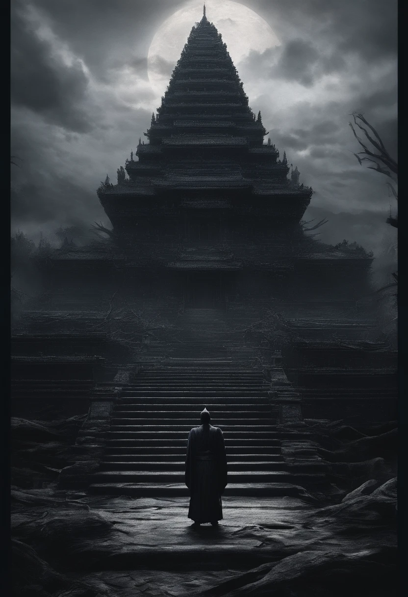 The artwork of the masterpiece is predominantly dark in style，In the distance stands a gorgeous black Buddha statue，Huge and awesome。Pilgrims on the road slowly advance along the stately stone steps，See this magnificent sight。The details are extremely delicate，It's hard to stop and watch。Official art showcases high-quality craftsmanship，Bring viewers an unimaginable visual experience。This painting is HD 8K wallpaper，Will take you to a mysterious and sacred world。