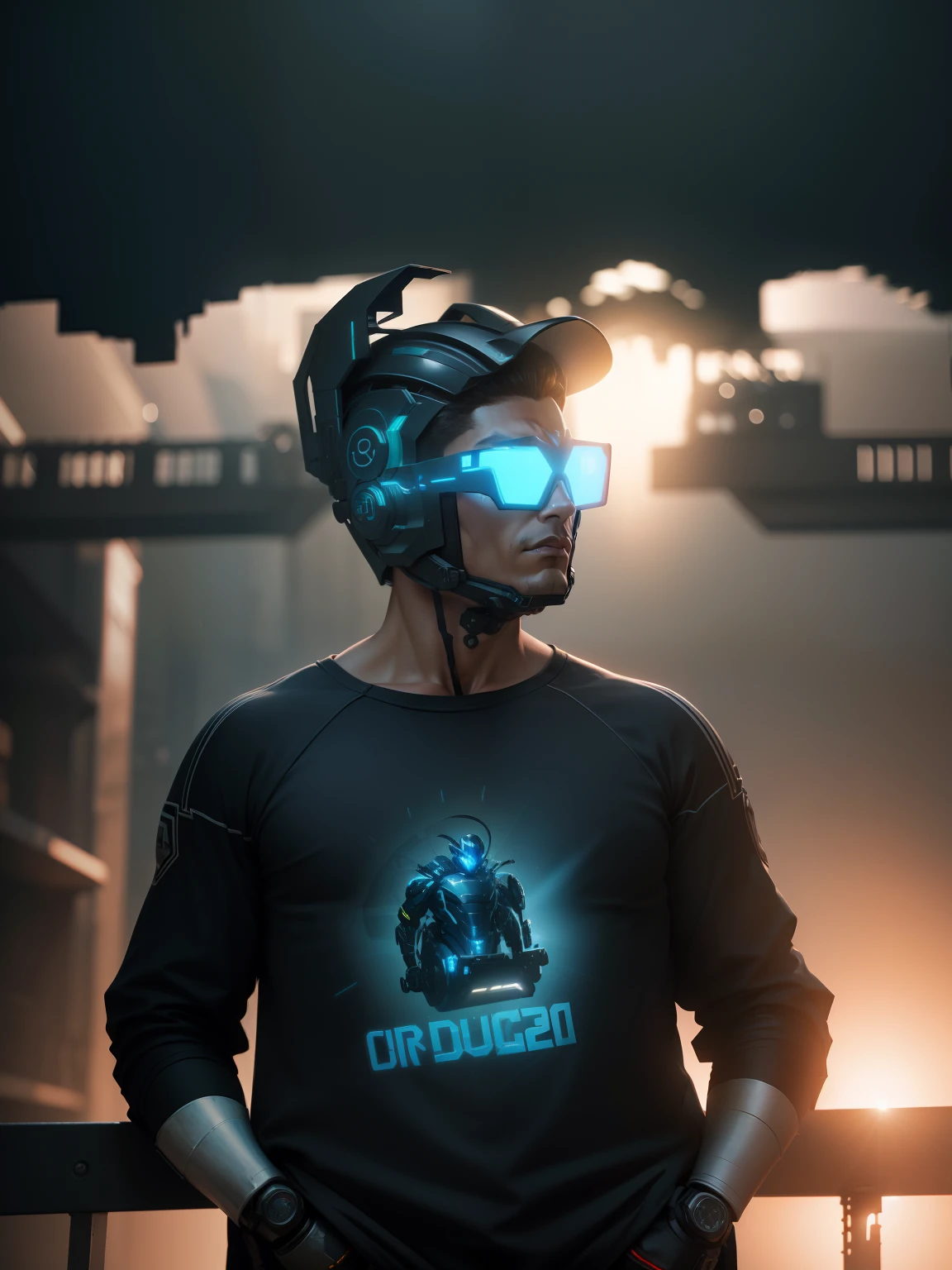 Cyber Muscle Young Male Warrior and Cyber Tech Mechanical Motorcycle Wearing Mecha Suit Helmet, Nousr, Biomechanics, MSHN Robot Man, Cyber Tech Full Surround Helmet, Surreal, Steel, Intricate Design, Crazy Detail, Fine Detail, Extremely Clear Lines, Cinematic Lighting, Photo Realistic, Detailed Masterpiece