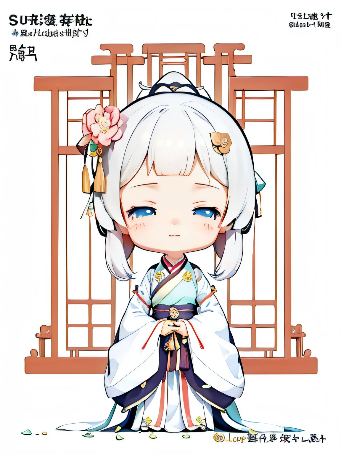 A cartoon drawing of a girl in Hanfu holding tea leaves, Girl, Cute anime style,
