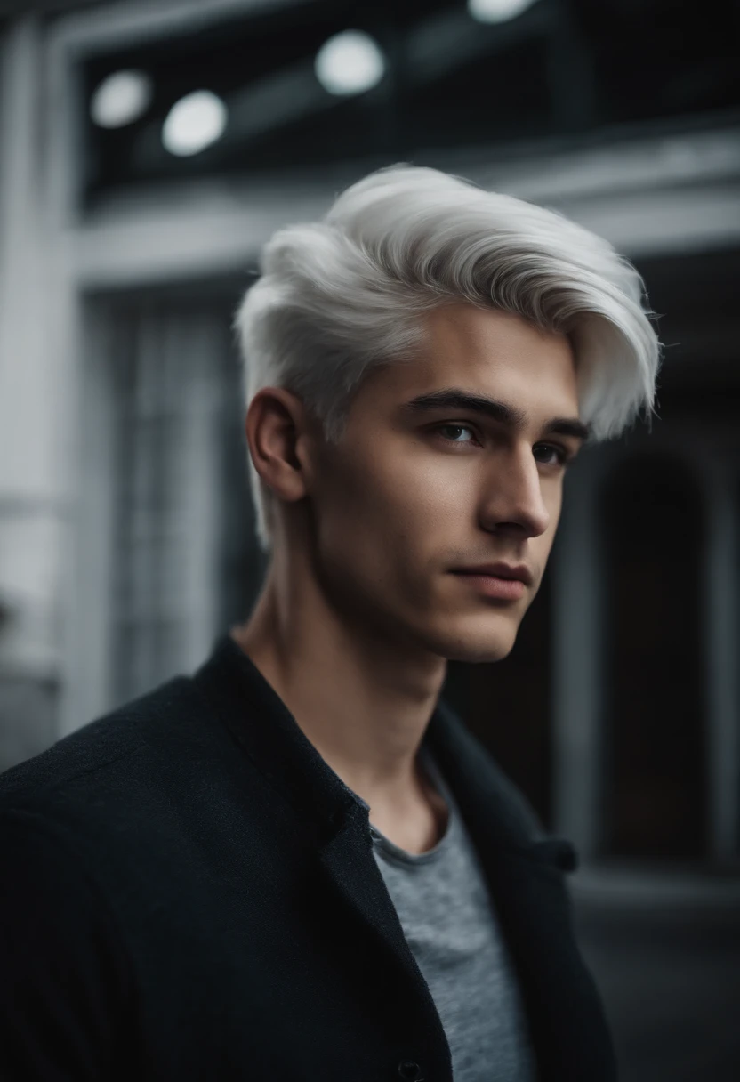 Portrait of a young male , 20 years old, white hair