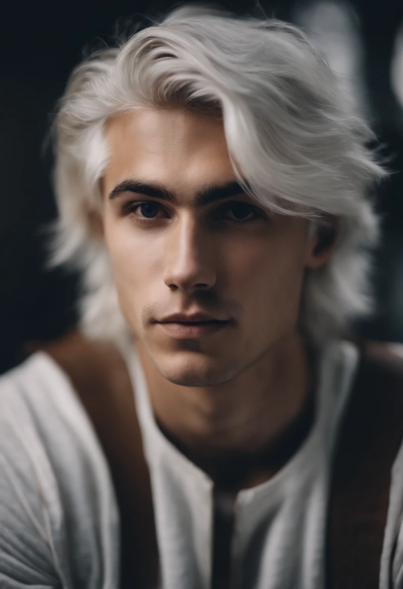 Portrait of a young male , 20 years old, white hair
