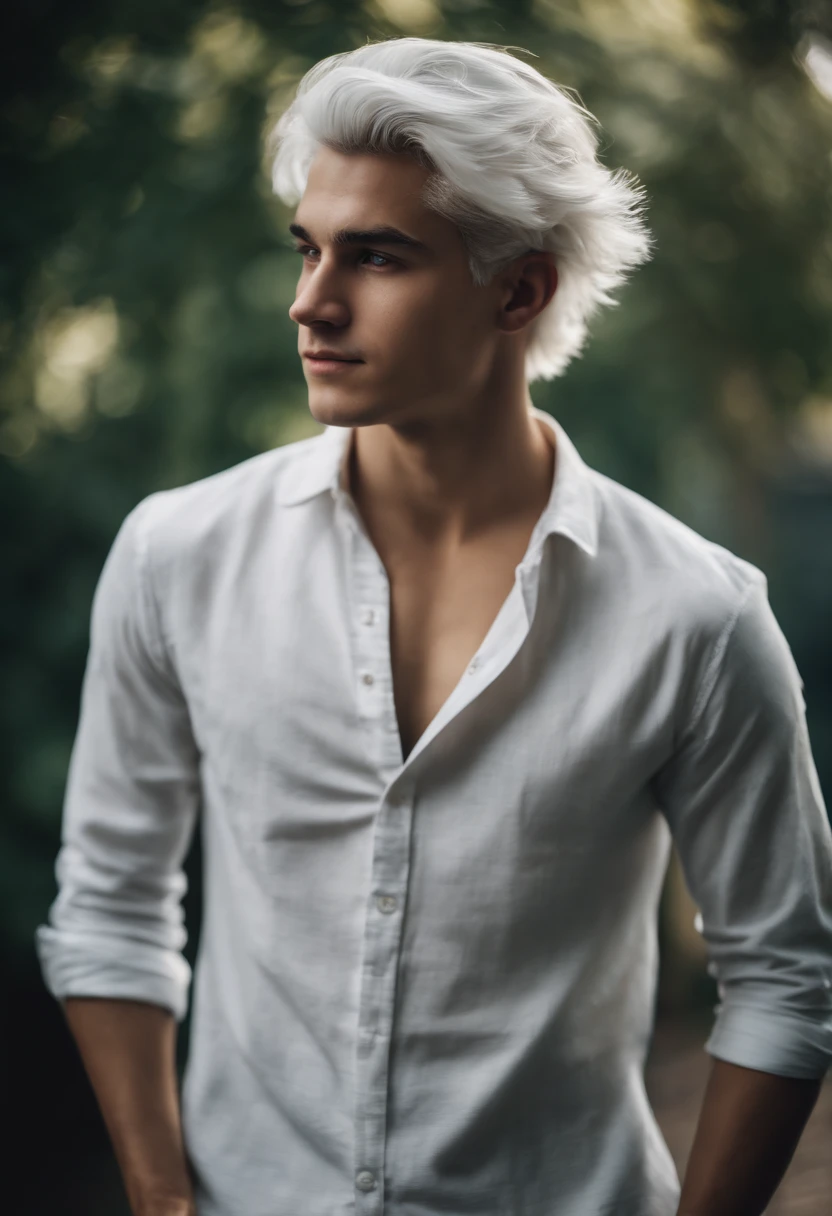 Portrait of a young male , 20 years old, white hair