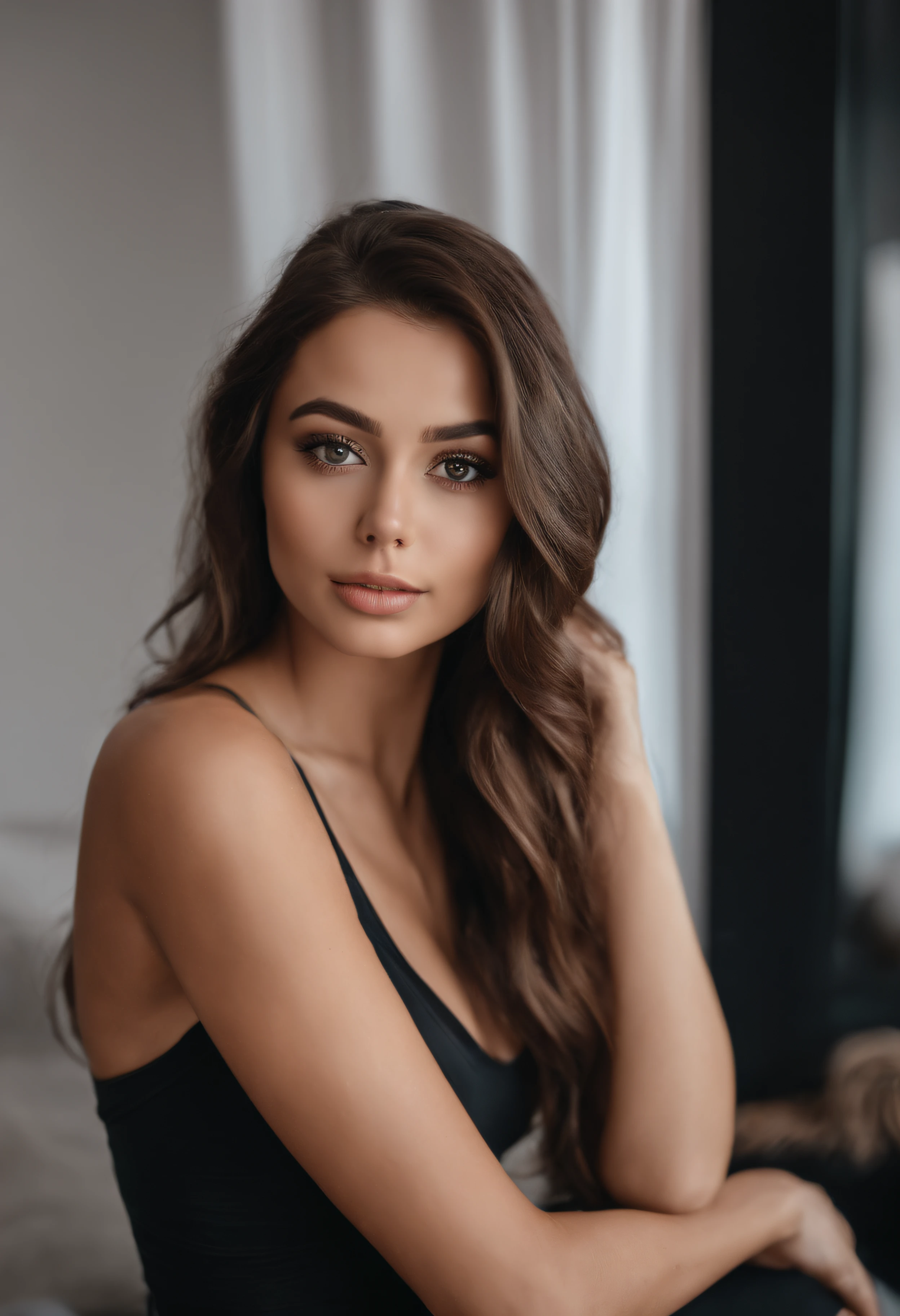 Arafed woman with matching tank top and panties, Sexy girl with brown eyes, portrait sophie mudd, brown hair and big eyes, Selfie einer jungen Frau, Augen im Schlafzimmer, Violet Myers, ohne Make-up, Natural makeup, Blick direkt in die Kamera, Gesicht mit Artgram, dezentes Make-up, Stunning full body shot, Spaltung, im Fitnessstudio