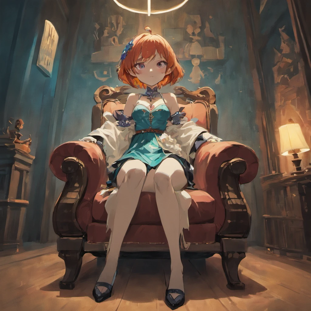 Girl sitting in a chair. In the style of Adrian Geny, by Esao Andrews, Jenny Saville, Edward Hopper, surrealism, Dark Art by James Jean, Takato Yamamoto, Minimalism of ink punk. in style of tim burton. In Addams Family Style. In style Corpse Bride.