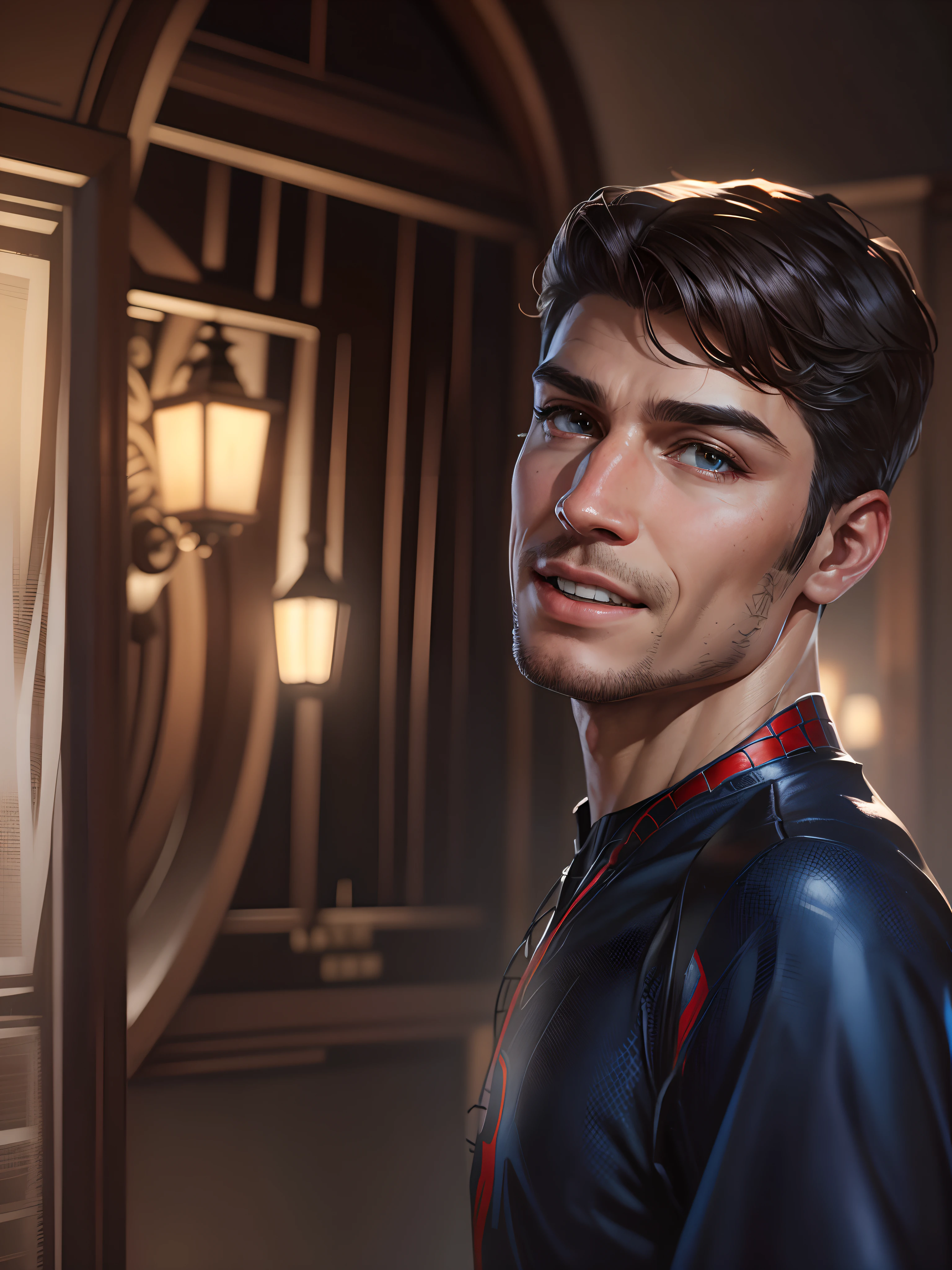 realistic-Spider-man without mask, ultra realistic, intricate details realistic face realistic hair,, Beautifull-smile ((8k high quality enhance)) realistic.