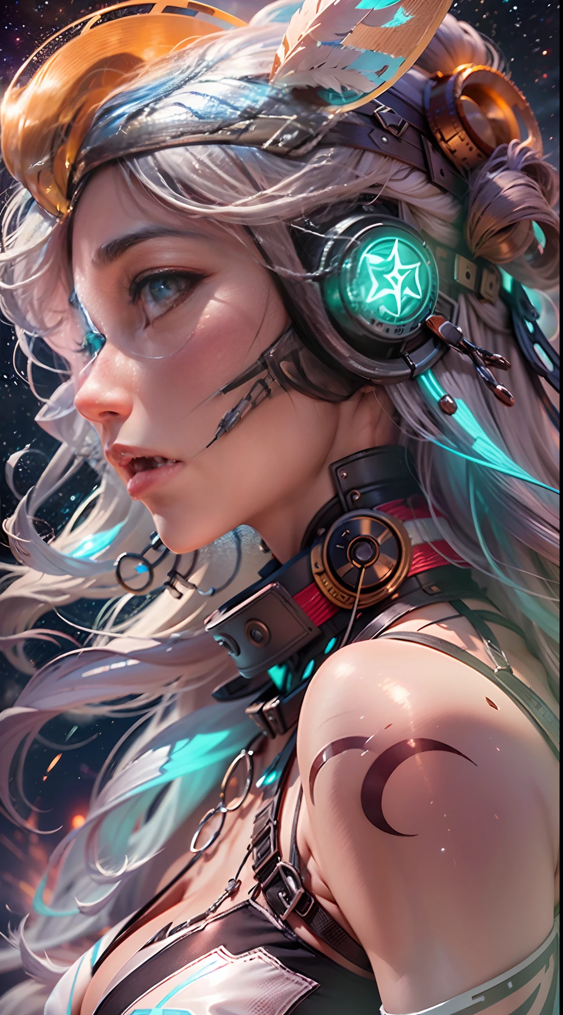 (A female centaur:1.5),She is both(Female: Centaur, half human, half horse, half horse, half horse:1.5),It is also a female Yingzhao。She blends both images,The first is:((The head of the horse/neck/Shoulder these parts,Replaced with a beautiful female human upper body):9.9),'s(Female, half-centaur, half-human, half-horse, half-human:1.5),The second is:((The head of the horse/neck/lower back/hason/gluteal/Shijo Thigh Female Embodiment):9.9),'s(Seamless chimera of a female half-horse with a beauty:9.9),(It's like a chimera of a female human and a half-horse costume:9.9),This chimerism is based on a strong future(Technologie:1.5)above。The ultra-wide-angle lens captures the image of her beautiful and ethereal wings on the ionosphere launching a super-high-speed charge and leaping。Her front half is distinctly feminine,Tall sexy body,possessed(K cup giant coconut tit chest:9.9),Has(Narrowed small brute waist 5.5)、Butterfly cross、(Long legs:9.9),The embedded interface of the bent female metamorphosis part of the back half of the body is at the hip position of the front half of the body。(The horse-shaped, half-horse torso form of her back body is completely female humanization9.9)。Translucent fluid flowing from the(Narrowed sternum 5.5)The upper end begins to embed the chest cavity of a woman in the shape of a bent dog style at the back of the beautiful woman's body/lower back/Ventral transverse。Then there are the sexy beauty's upright hips,(Her entire body has been completely female and replaced by a female body:9.9),Including the half-horse part。Mechanized armor covers the legs with knee-shaped anti-joints and feet,And these parts are highly anthropomorphic,This makes her legs graceful and slender,Her four horse legs exploded in length proportions and was slender and toned,Under the legs are skinny white feet dressed in Skyscraper Heels,Use Midjourney's advanced stroke tools and color palettes, as well as texture packs, model packs, and texture tools,Concentration,Include