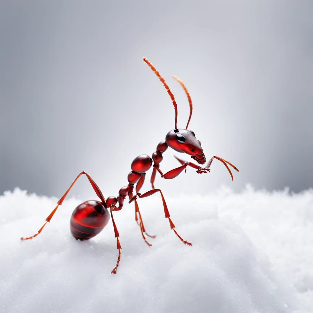 an ant standing on a pile of candy covered by snow