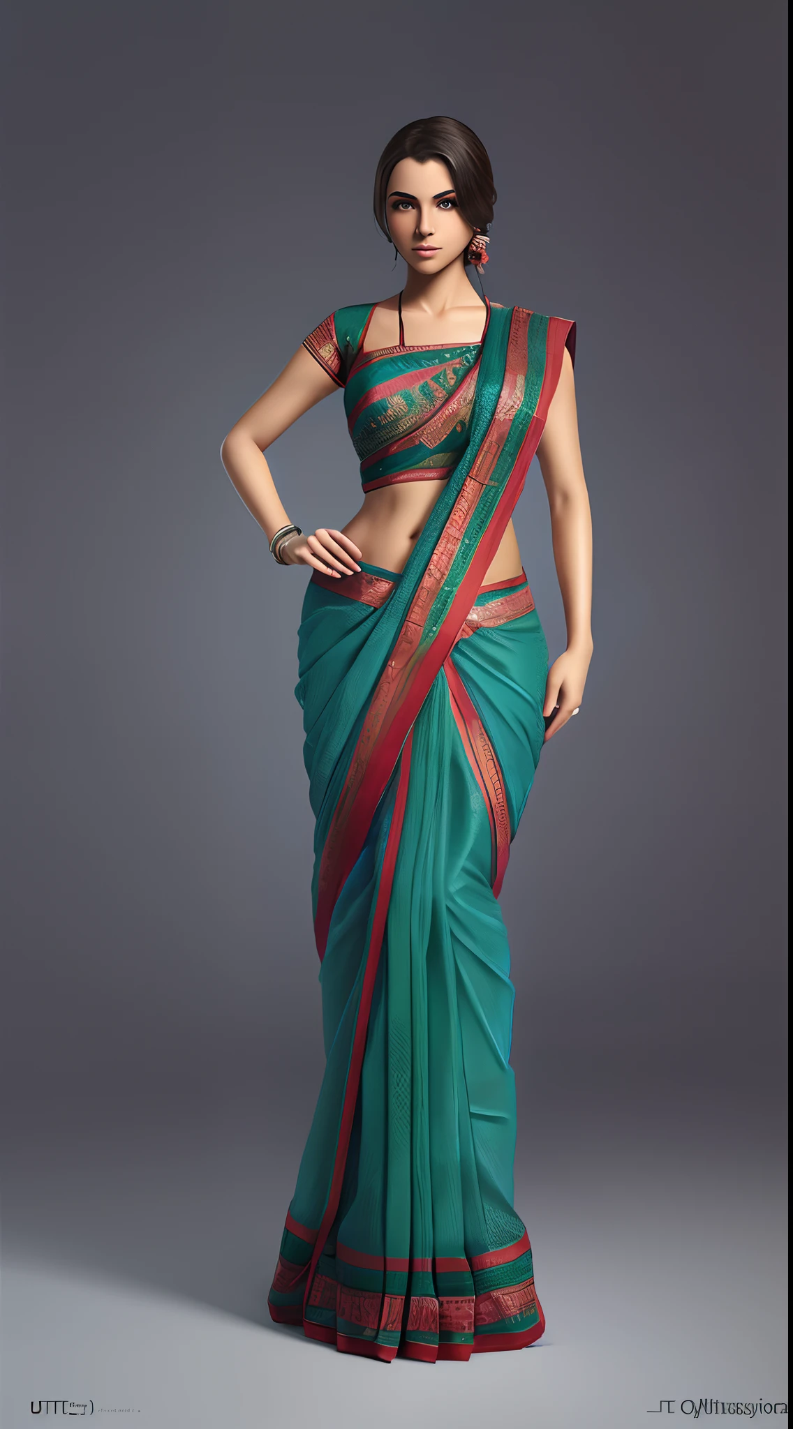 ((masterpiece)),(((bestquality))),((ultra-detailed)),((illustration)),dynamicangle, 1girl,solo,full_body,bella_penguin,medium_breast, ((full body)), ((Perfect anatomy)), ((Saree))