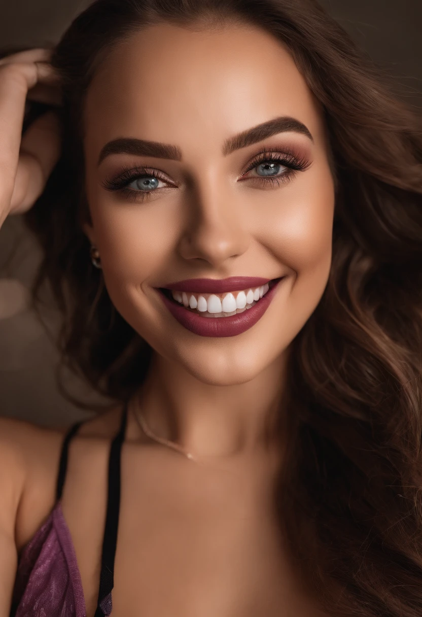 Arafed laughing woman with matching tank top and panties, Sexy girl with brown eyes, portrait sophie mudd, brown hair and big eyes, Selfie einer jungen Frau, Violet Myers, Frei von Make-up, Natural makeup, Blick direkt in die Kamera, Gesicht mit Artgram, dezentes Make-up, Great full body photo, in einem Nachtclub, Spaltung