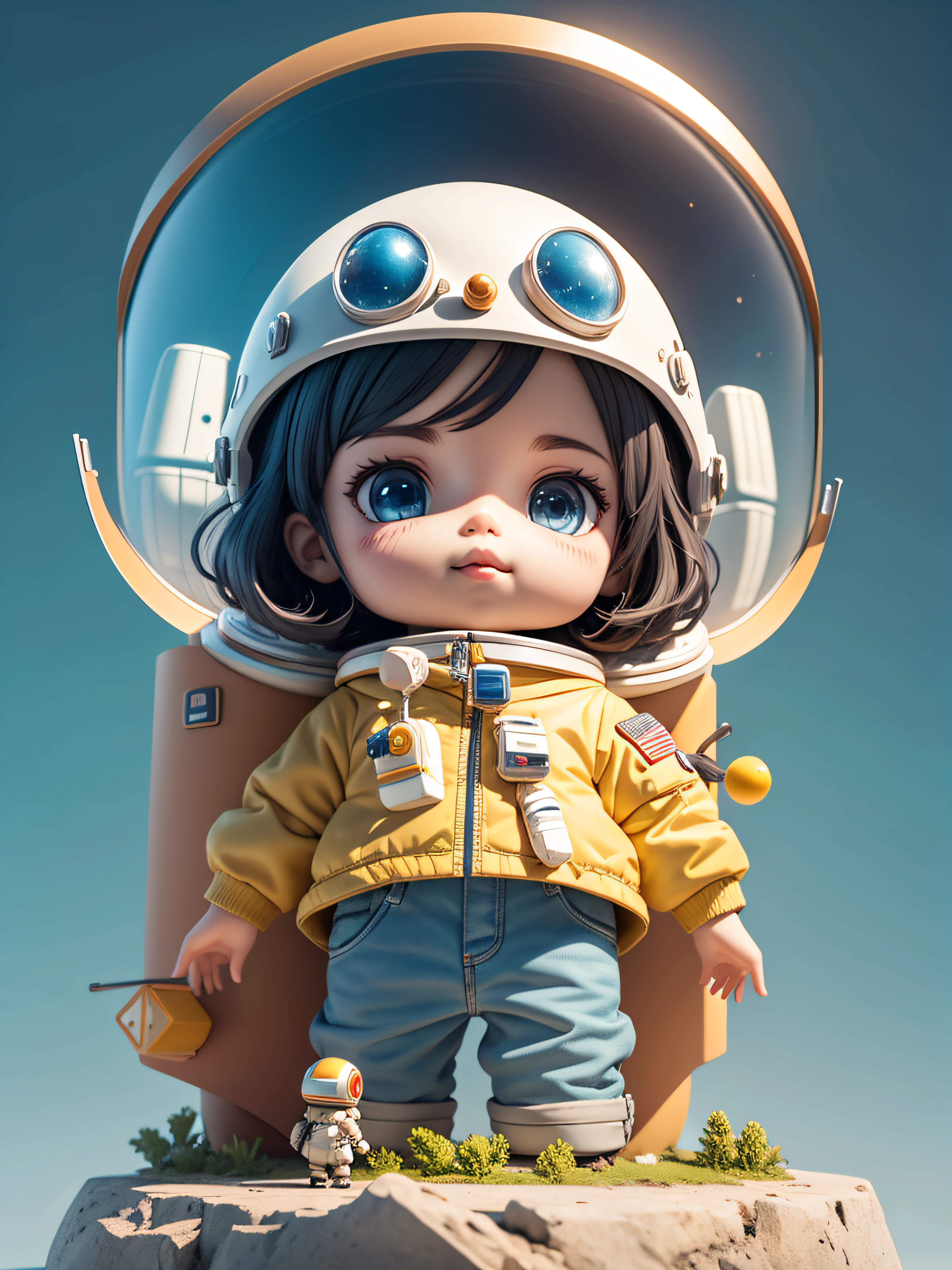 There is a little doll with helmet and helmet, cute 3d rendering, little astronaut looking up, portrait anime space cadet boy, cute 3d anime boy rendering, cute detailed digital art, male explorer mini cute boy, 3d rendering stylized, 3d rendered character art 8k, cute digital painting, anime style 3d, super detailed rendering