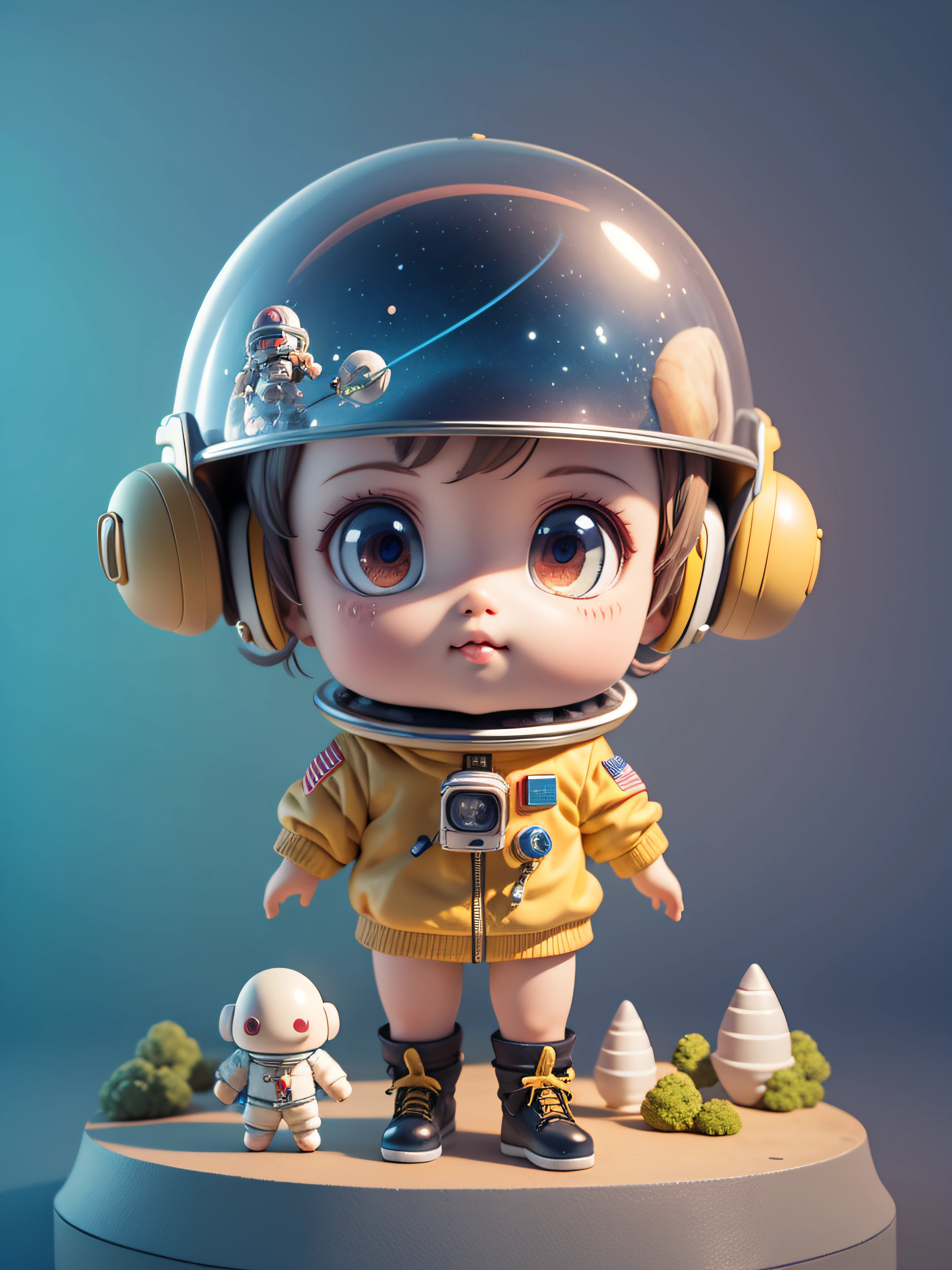 There is a white and black puppy wearing a helmet and a helmet., Cute 3d rendering, Little astronaut looking up, Portrait anime space cadet boy, Cute anime boy 3d rendering, Lovely and detailed digital art, Gorgeous Mini Chicco Male Explorer, Stylized 3D rendering, 3D 8k Rendering Character Art, Cute numbers, 3D Animation Style, Ultra-detailed performance
