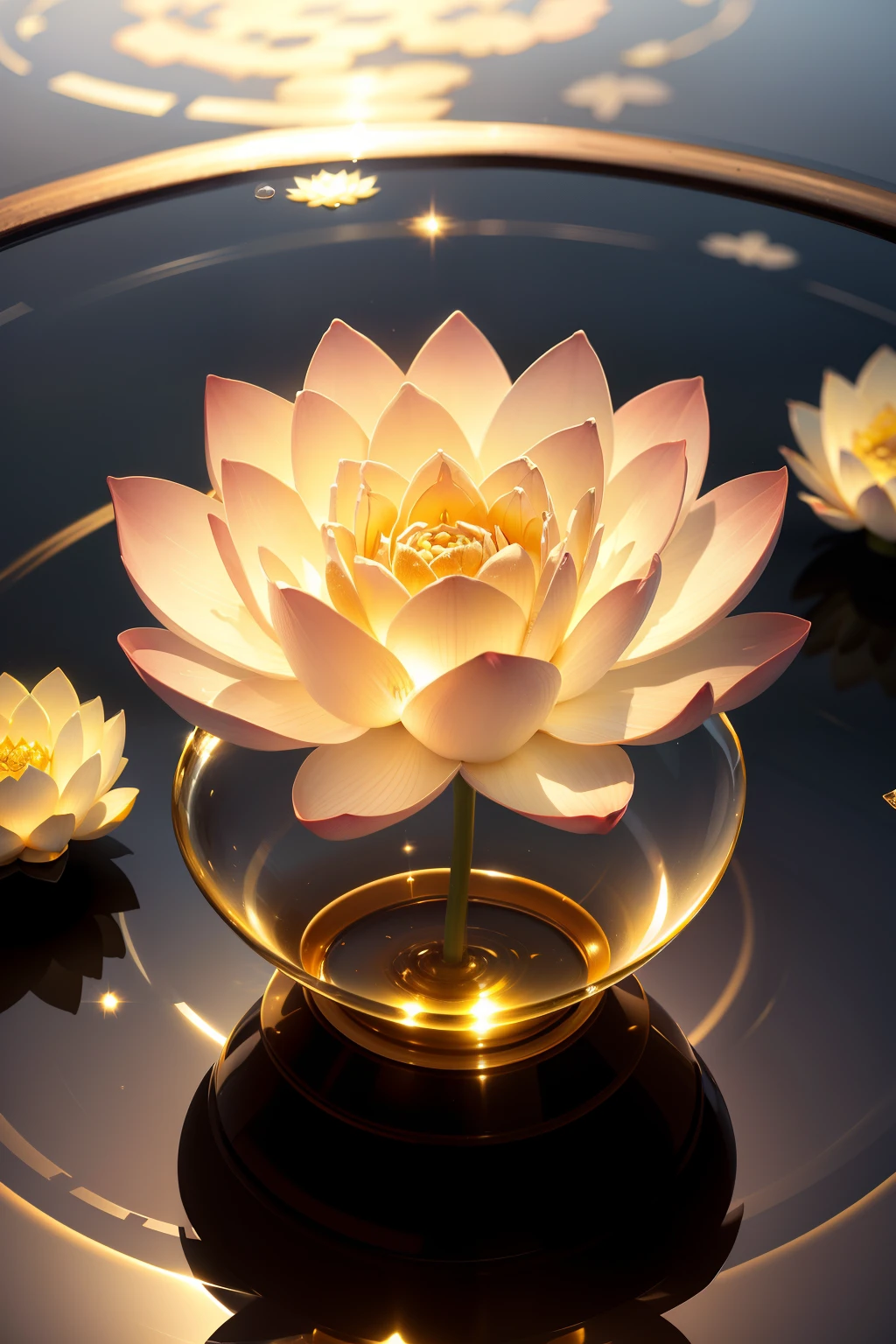 Crystal glass texture lotus flower，Crystal clear，Golden and clear