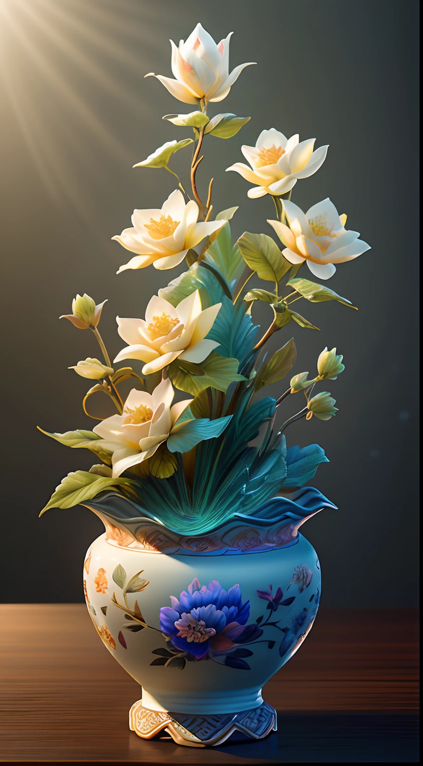 There is a vase with flowers in it on a table - SeaArt AI