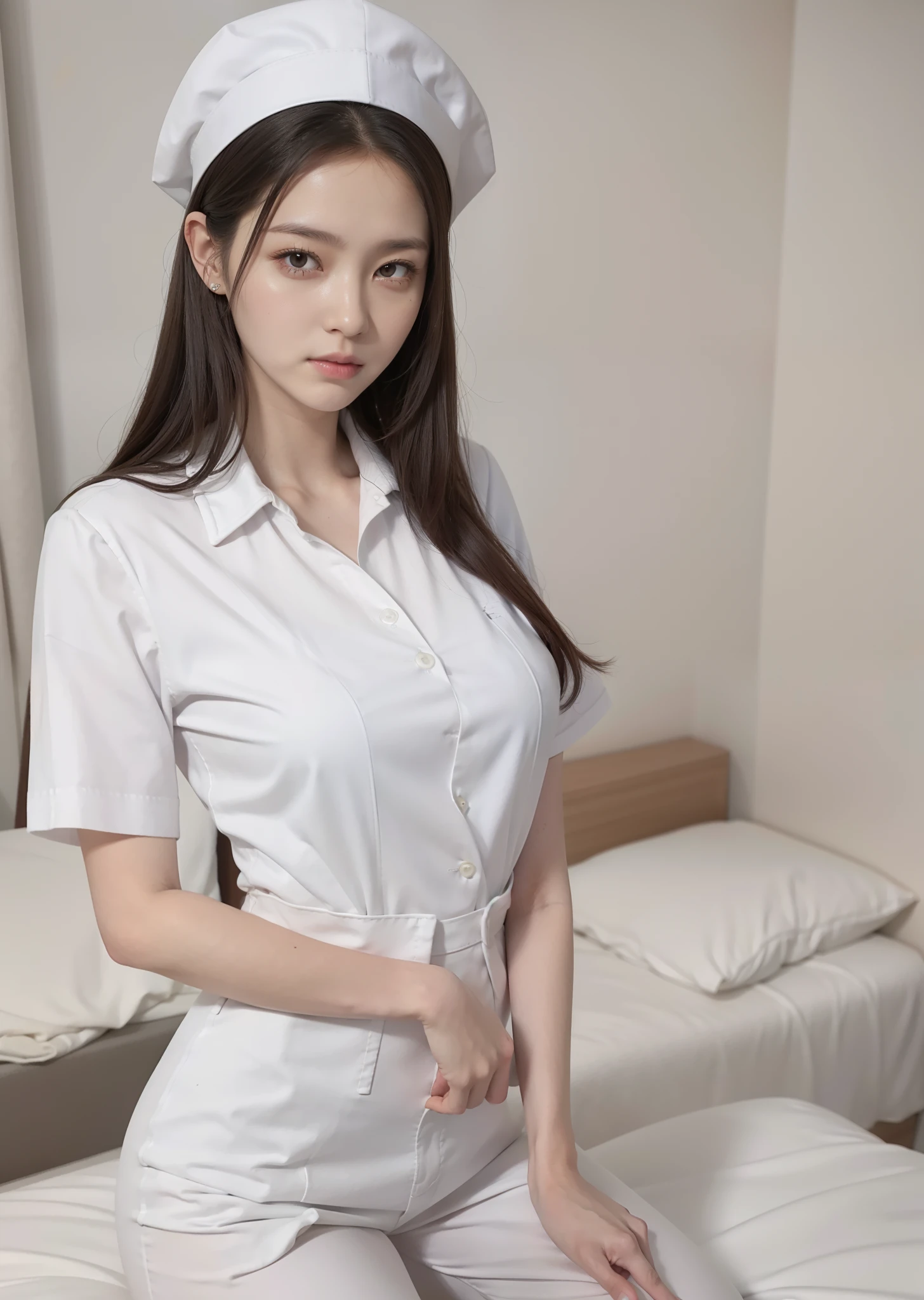 1girls,1girls, bestquality, office,hospital,sitting on the bed,Realistic, real light, small boobs,beste-Qualit, ultra-high resolution, (photorealistic portrait:1.4),master-piece, office, Whole body,Female Doctor,doctor,Female Doctor,Long dress,white outfit,undergarment,Sexual temptation,viewer look.,Age 36 years,stethoscope,Show your underwear,Stretch your