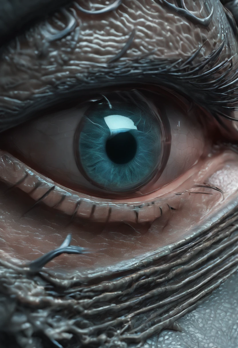 Cinematic capture of a cyclops, its singular eye glowing with a mix of curiosity and malice, rough and scarred skin telling tales of countless battles, 4k resolution, every wrinkle and pore detailed against the backdrop of its cavernous lair.