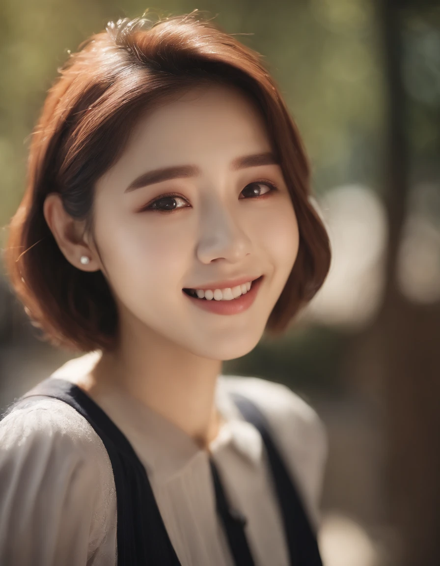 4k, High Resolution, Masterpiece, Best Quality, (Korean K-pop Idol), Face Highlighting, Pure, Girly, Flushing, 18-year-old smiling female classmate, Pure, Innocent, (Cinema Lighting), Clavicle, Morning, Soft Light, Dynamic Angle, [: (detailed face:1.2):0.2], tight vest, (medium close-up)