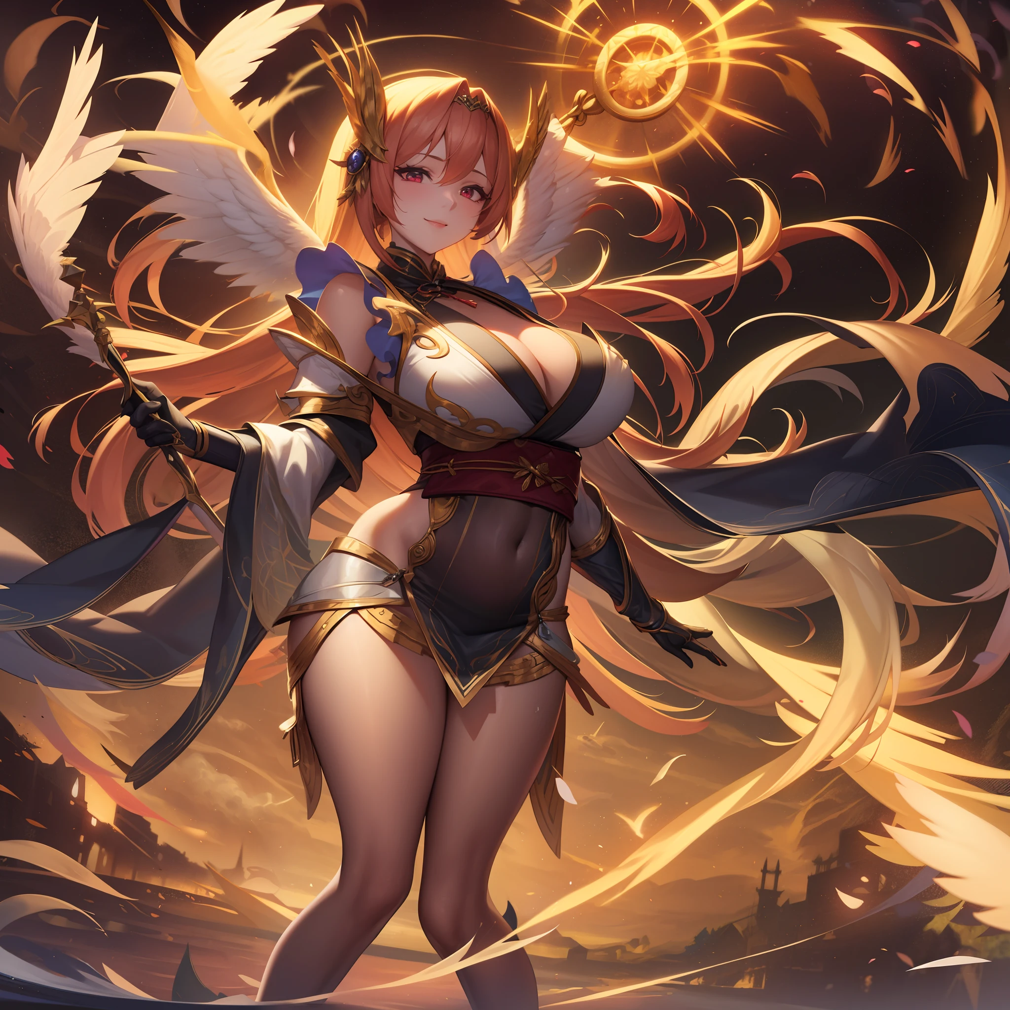 1girl in、nightcity、Sateen、Kimono without sleeves、A dark-haired、Holding a weapon with blood on it、Looking at the camera、Cherry blossoms are dancing,Unusually resistant、red blush、Looks distressed、Pleasant face、shrine maiden、valkyrie、Angel wings、a navel、sideboob barbosa、with an intricate、Particles of light、thighs thighs thighs thighs、shinny skin、Perfect litthing、1girl in、looking at the viewers、Winged headgear、pelvis curtain、A smile、(masterpiece)、(top-quality)、Very gigantic-breasts、maternal、Porcelain Skin、Very long hair、hair wavy、Royal sister,femele,A queen,putting on a crown,There are a lot of golden lightning around,sitting in a throne,Bangs cover the eyes,Black Suspender Socks,Black Lace Top,,High jump,Grab Erlang's leg,,Black Silk Top,married woman,mothers,domineering,smil,The corners of the mouth are raised,Red and gold eyes,Black silk erotic underwear,Black top,Black Silk Gloves,I have a gorse tattoo on my chest and thigh,There are many golden dragon scales on the arms,There are many golden dragon scales on the neck,Bright eye,dragon eyes,Snake's Eye,Upright pupils,There are golden stripes on the clothes,There is a golden pattern on the clothes,The socks have a golden pattern,tall figure,Expose the outside of the chest,Twisted blade hanging over the shoulder,Larger breasts ,With elongated dragon horns,Giant Golden Dragon Wings,Giant Golden Dragon Wings,Huge golden dragon wings as big as a body,The body is covered with huge golden dragon wings,golden pupils,Just a pair of wings,large wings,The biggest dragon wings,The biggest dragon wings,There are golden scales on the neck,Fingers are golden dragon claws,The elongated tail of the golden dragon、1girl in、nightcity、Sateen、Kimono without sleeves、A dark-haired、Holding a weapon with blood on it、Looking at the camera、Cherry blossoms are dancing,Strong best quality, (Extremely detailed: 1.5), masutepiece, 超A high resolution,(photographrealistic:1.4), 1 beautiful girl, Cowboy Shot, (Wear battle armor:1.4), (Wear battle ar