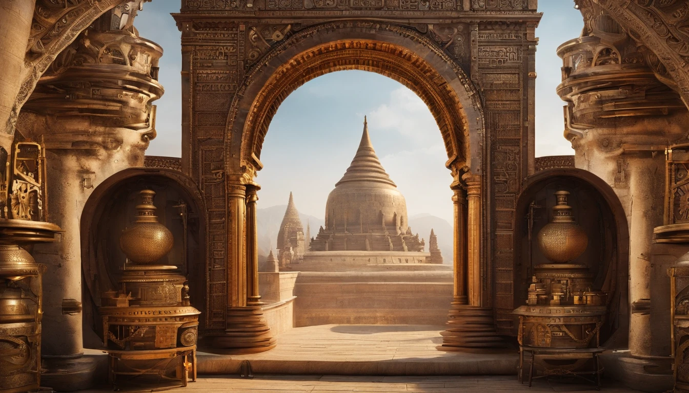 Bagan arch ,8k,wide angle,in lude flag